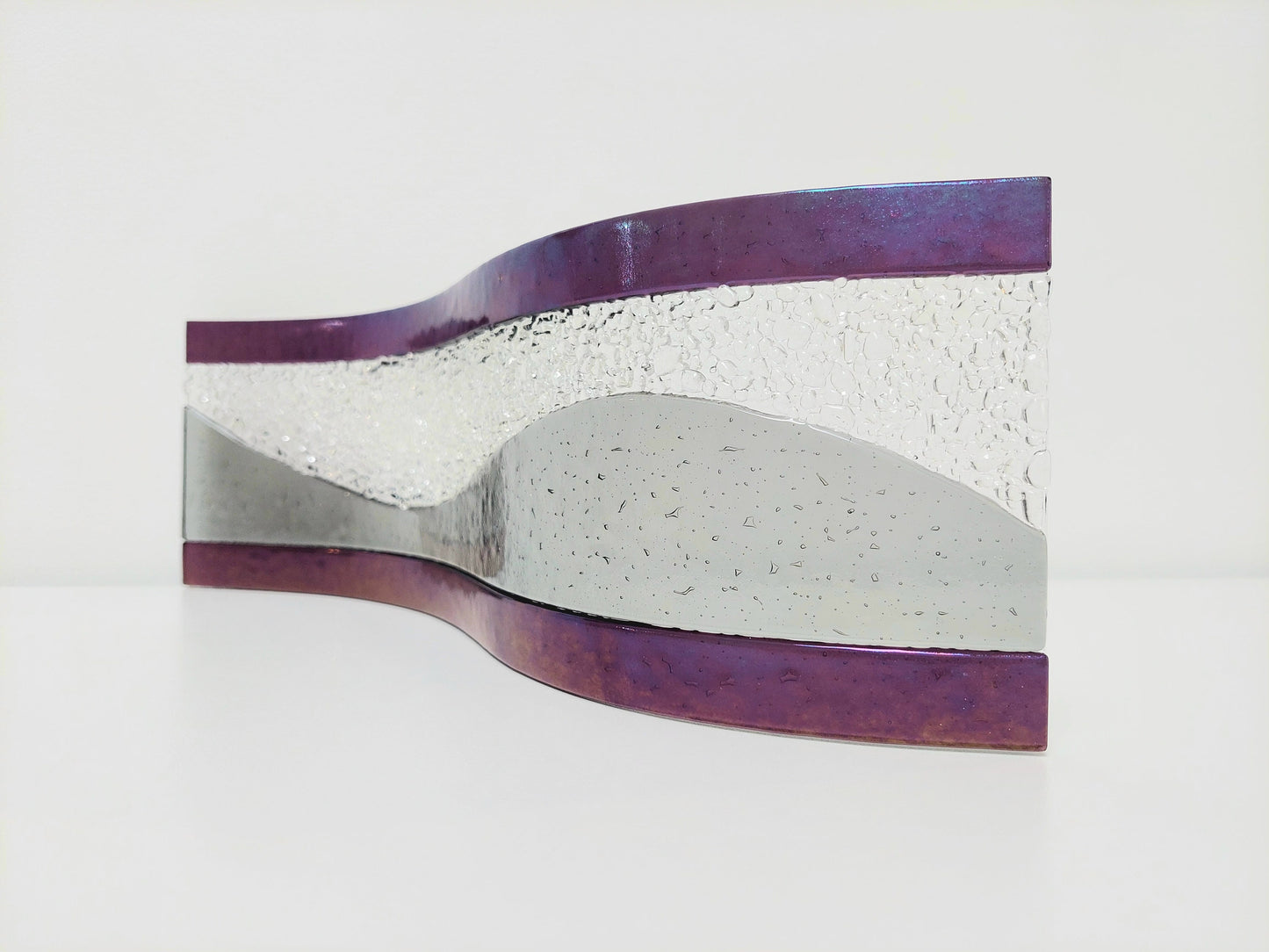 Large Silver Grey Glass Wave with Amethyst Accents