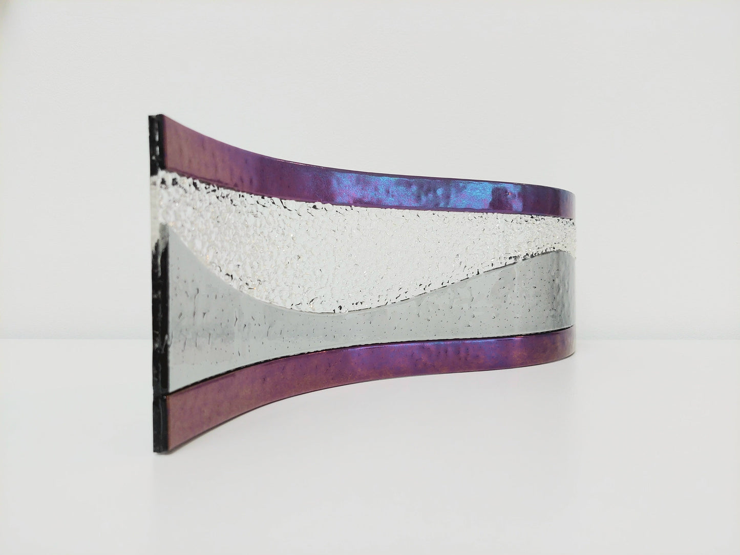 Large Silver Grey Glass Wave with Amethyst Accents