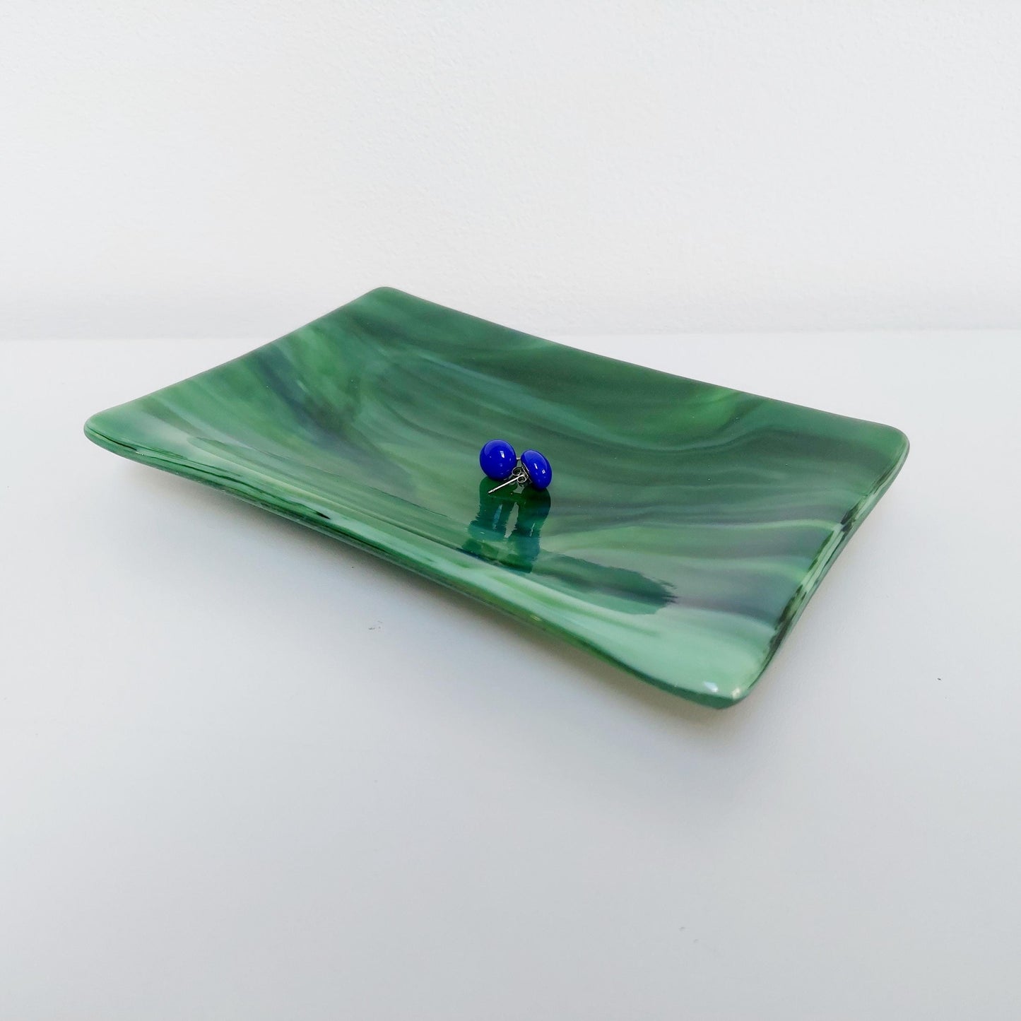 Spring in Grizedale Trinket Dish, Handcrafted Moss and Forest Green Fused Glass Art Coffee Table Plate, Natural Green Living Room Décor