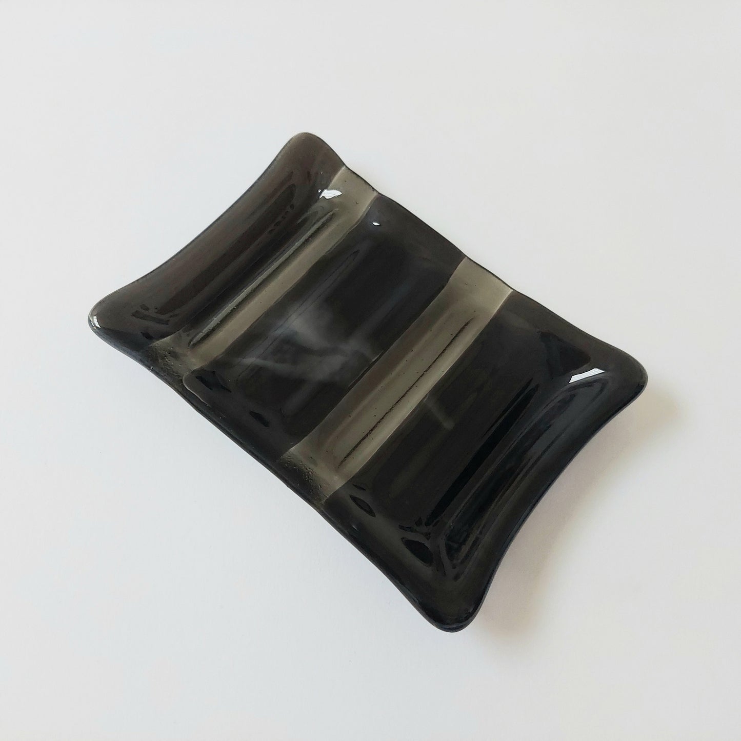 Handmade Grey Glass Soap Dish with Ridges