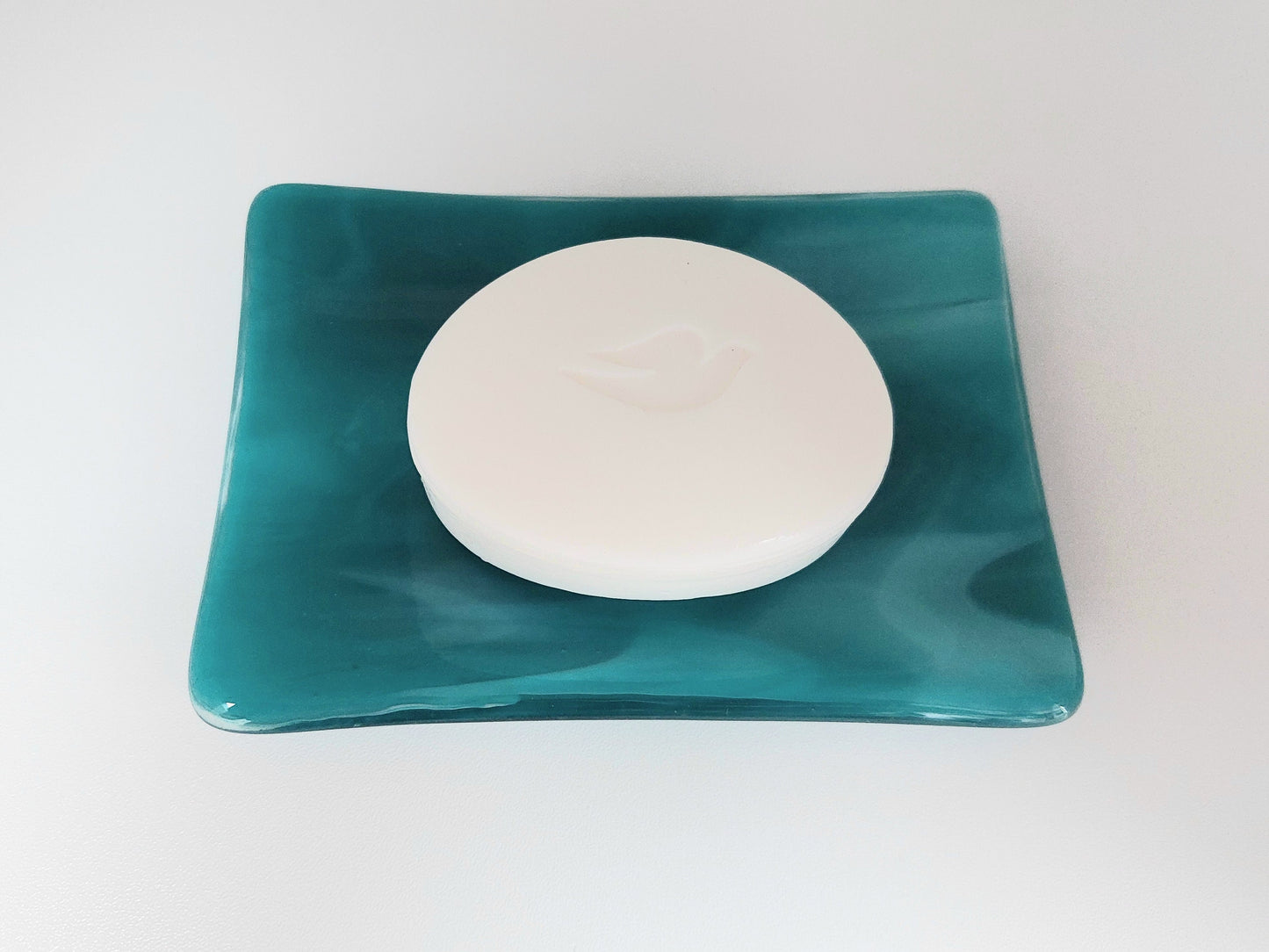 Teal Fused Glass Trinket Dish or Soap Tray: 10 x 14 cm