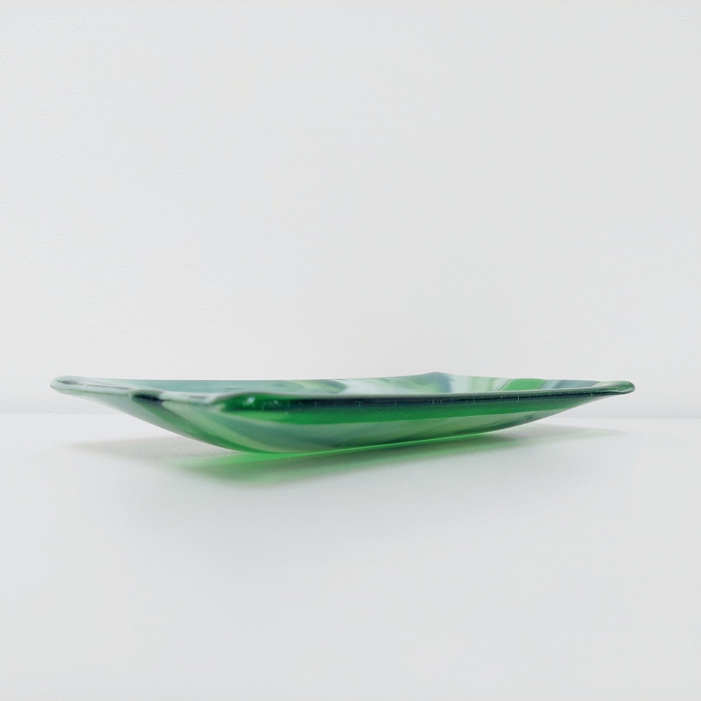 Spring in the Lakes Green Glass Art Plate, Handmade Fused Glass Decorative Tray