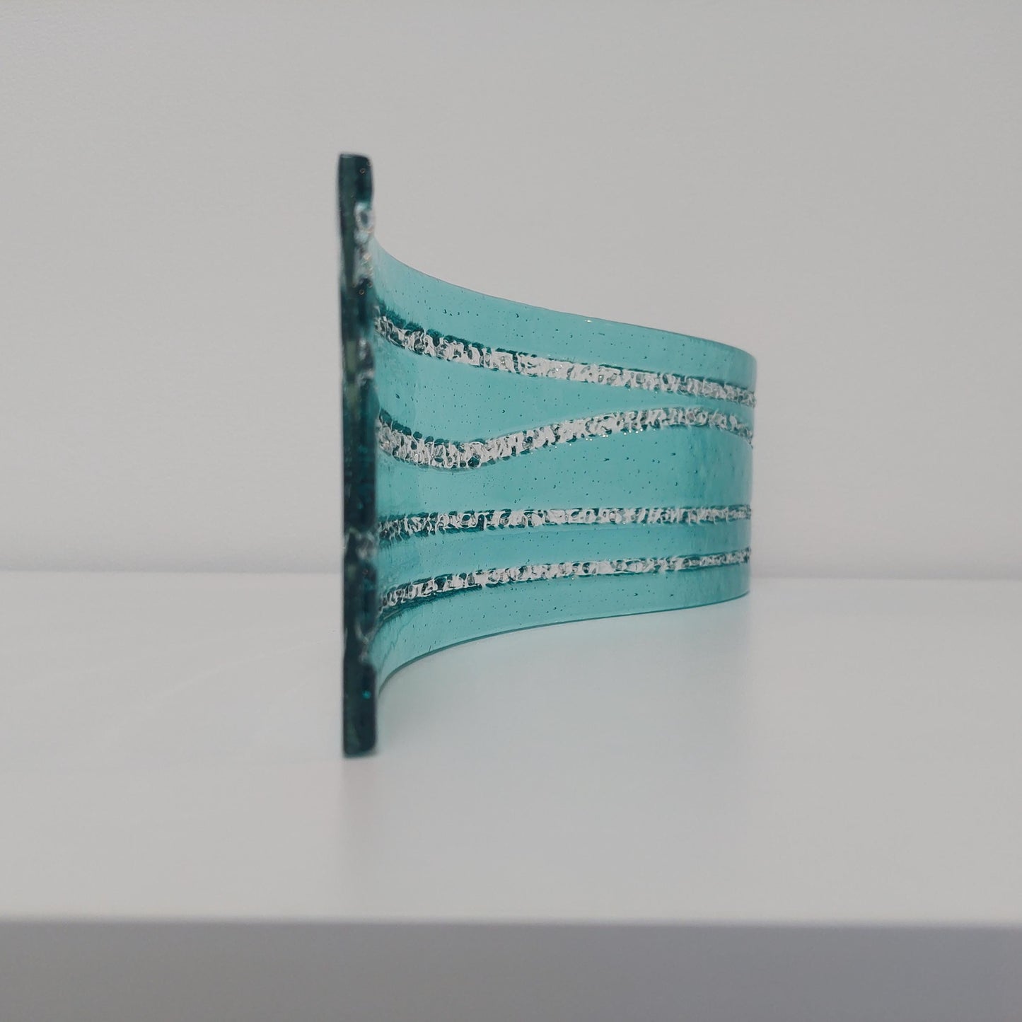 Large Abstract Aqua Glass Wave, Handmade Fused Glass Mantlepiece Ornament, Living Room Statement Piece, Aquamarine Décor, Beach House Décor