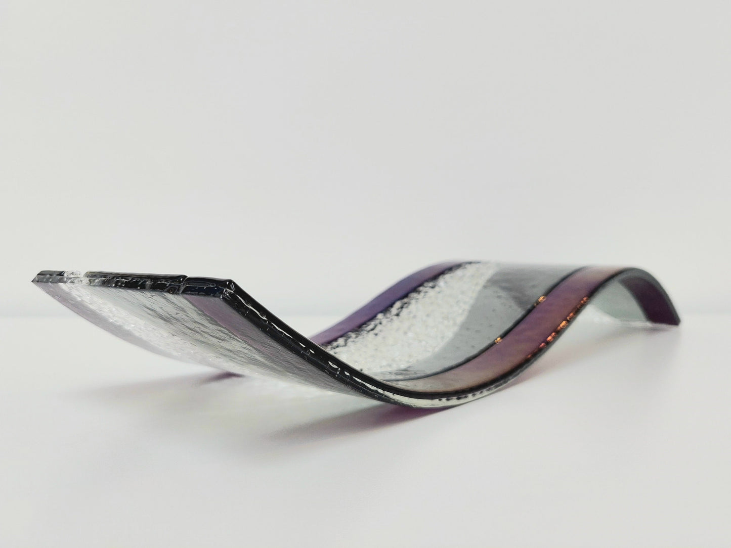 Large Silver Grey Glass Wave with Amethyst Accents