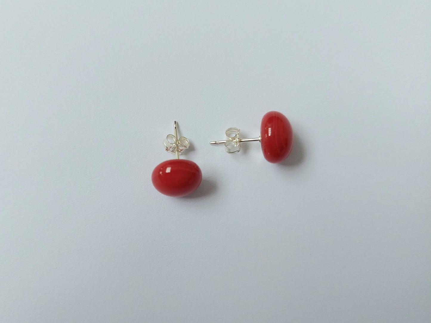 Red Glass Stud Earrings with Sterling Silver Posts and Butterfly Closures, Small Fused Glass Studs, Minimalist Red Earrings, Red Accessories