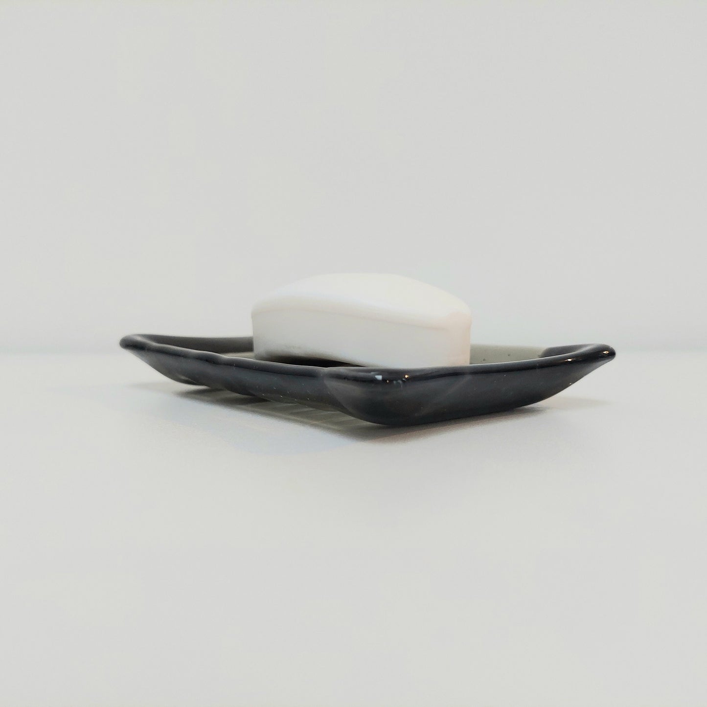 Handmade Grey Glass Soap Dish with Ridges