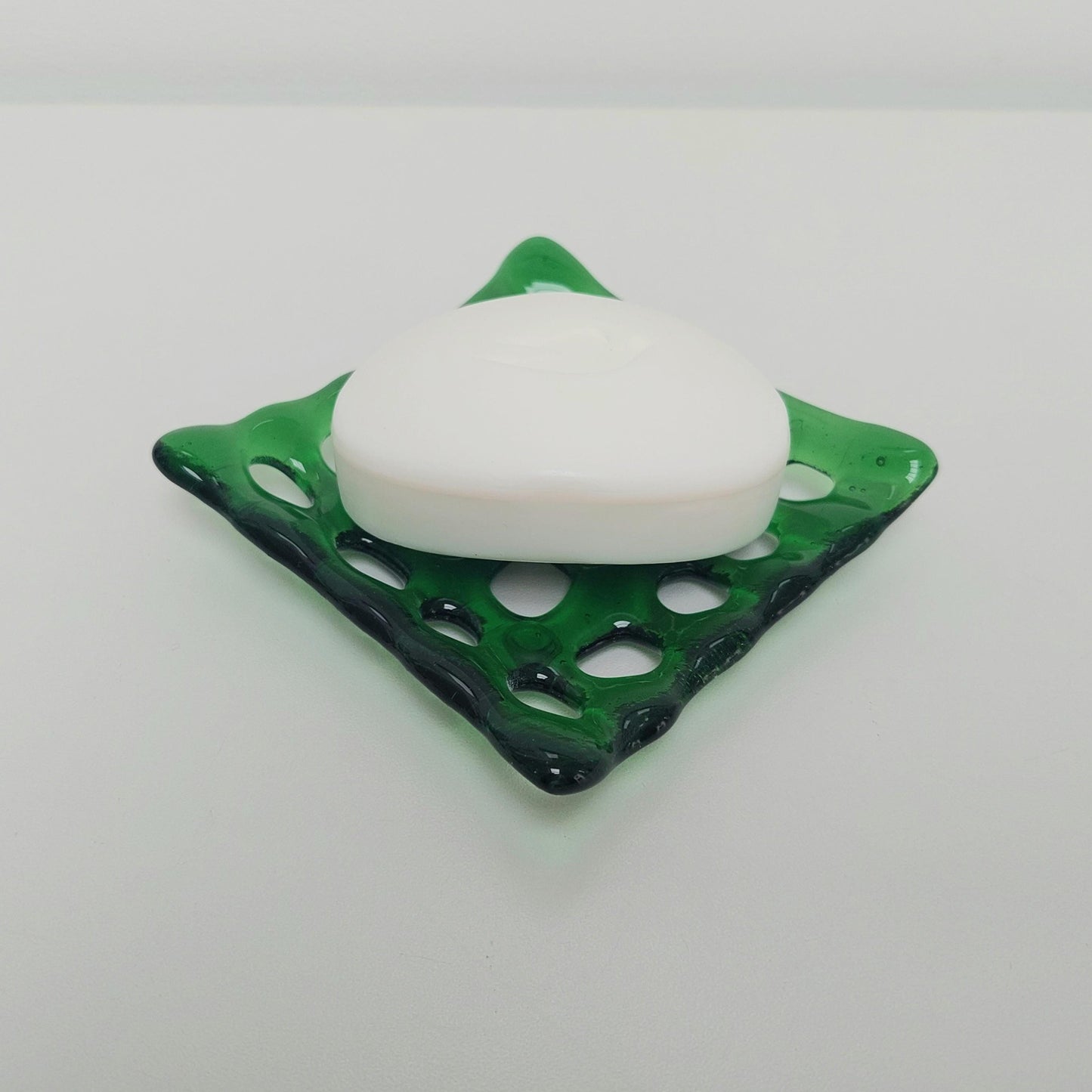Light Green Glass Soap Dish with Holes