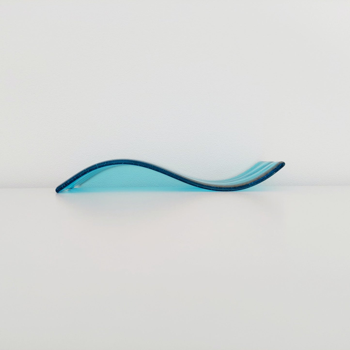 Aqua and Turquoise Glass Wave, Handcrafted Minimalist Fused Glass Art Ornament, Unusual Bathroom Shelf Ornament, Turquoise Bathroom Décor