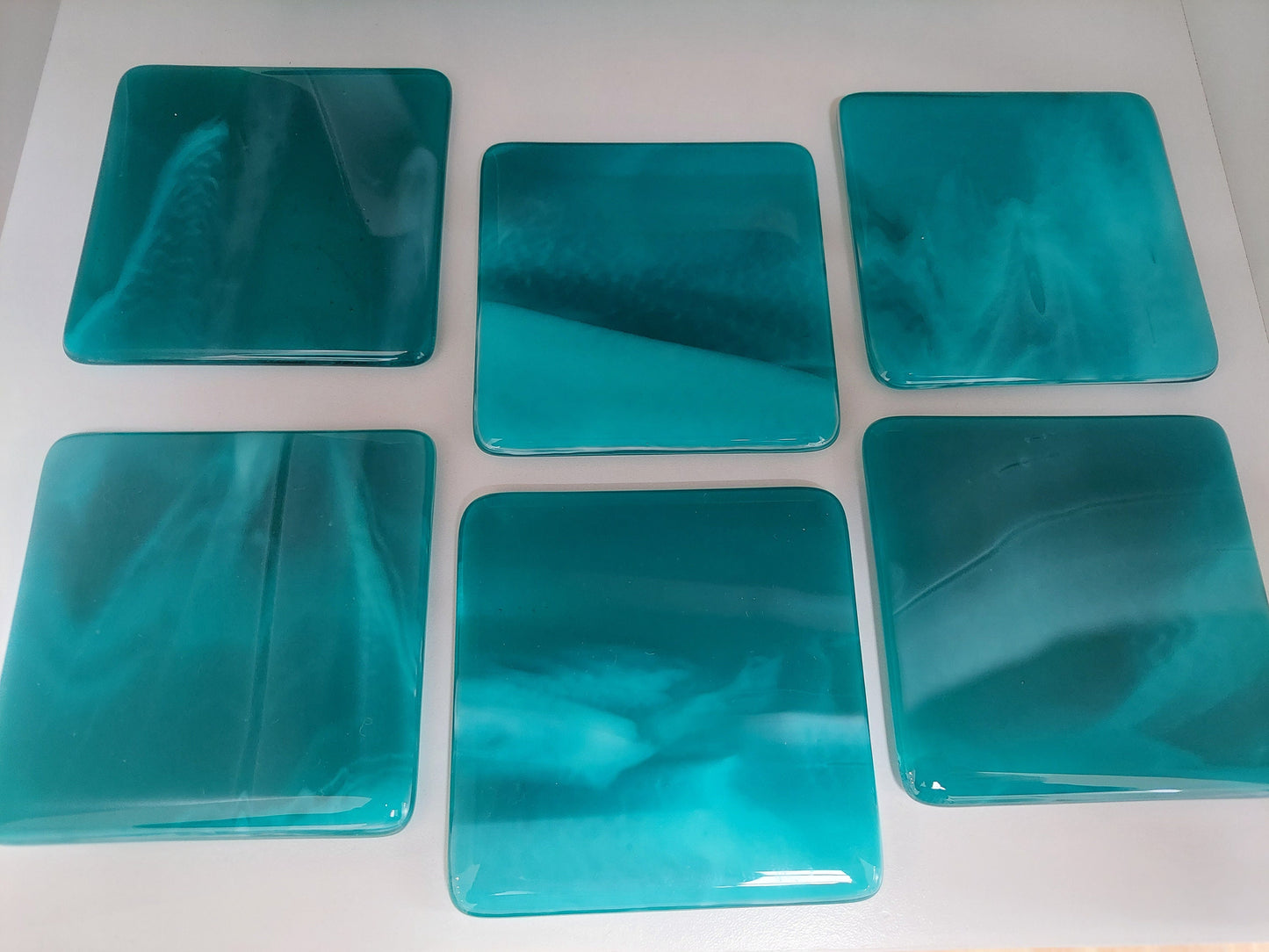 Teal Glass Art Coasters Handcrafted in the Lake District, Individual or Set of Fused Glass Coasters, Teal Home Decor, Practical Artisan Gift