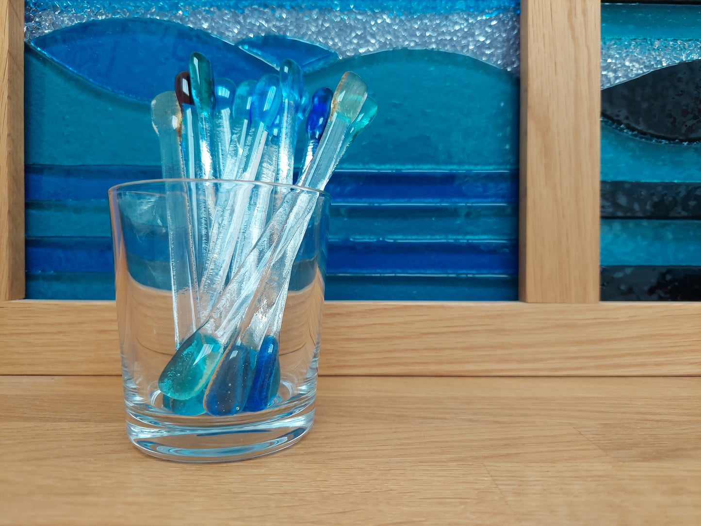 Handmade Glass Swizzle Sticks/Fused Glass Cocktail Stirrers/ Red, Yellow, Blue, Turquoise, Lilac, Pink and Teal Glass Drink Stirrers