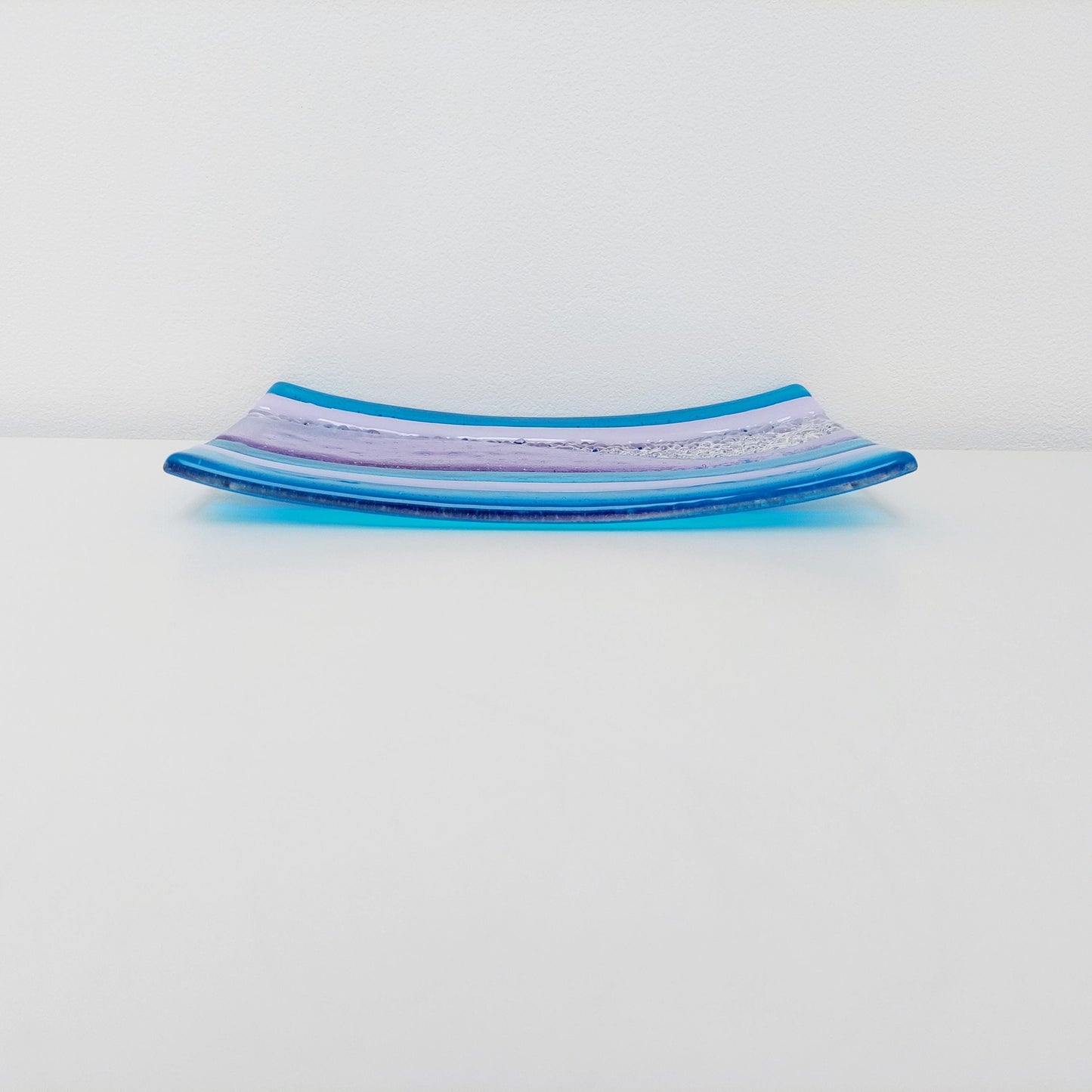 Lilac and Turquoise Decorative Plate, Artisanal Fused Glass Art Coffee Table Centrepiece, Beautiful Textured Decorative Tray, Lilac Décor