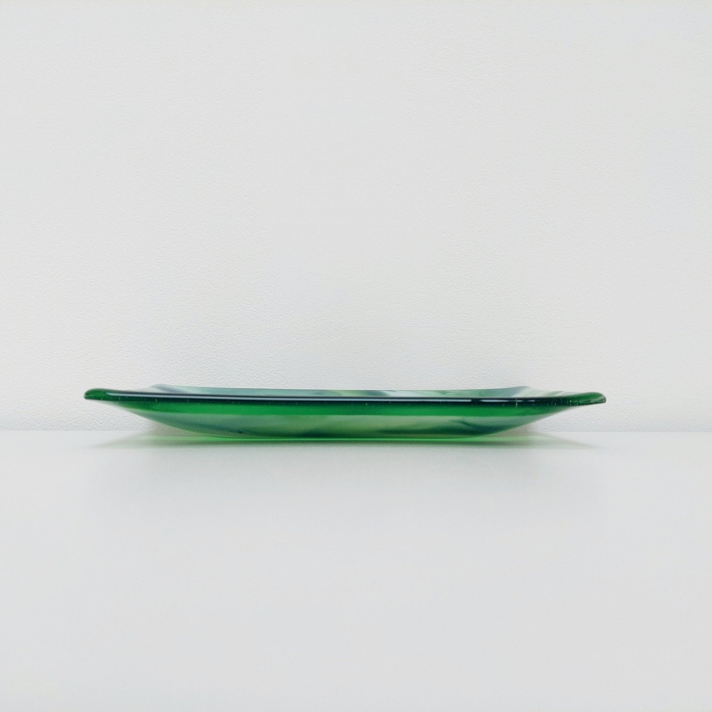 Spring in the Lakes Green Glass Art Plate, Handmade Fused Glass Decorative Tray