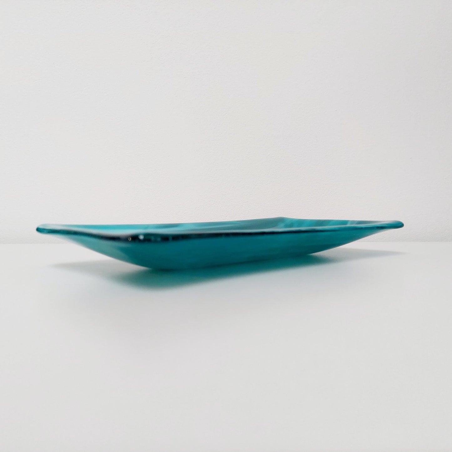 Handmade Teal Fused Glass Platter, Coffee Table Trinket Dish