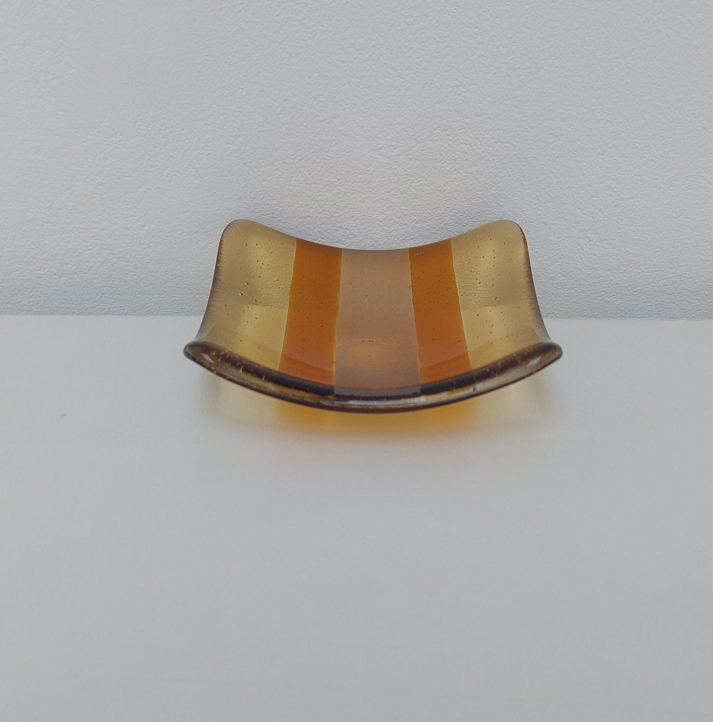 Amber Glass Art Trinket Dish, Opulent Handmade Fused Glass Jewellery Bowl, Small Artisanal Bedside Table Dish, Luxurious Amber Bedroom Décor