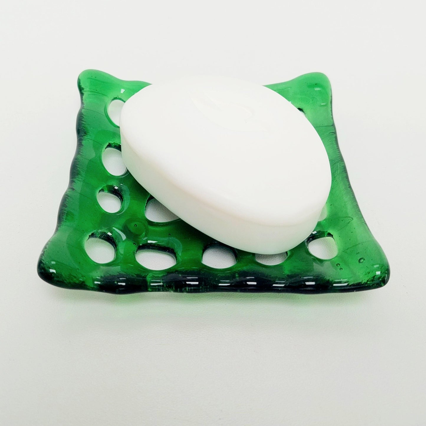 Light Green Glass Soap Dish with Holes