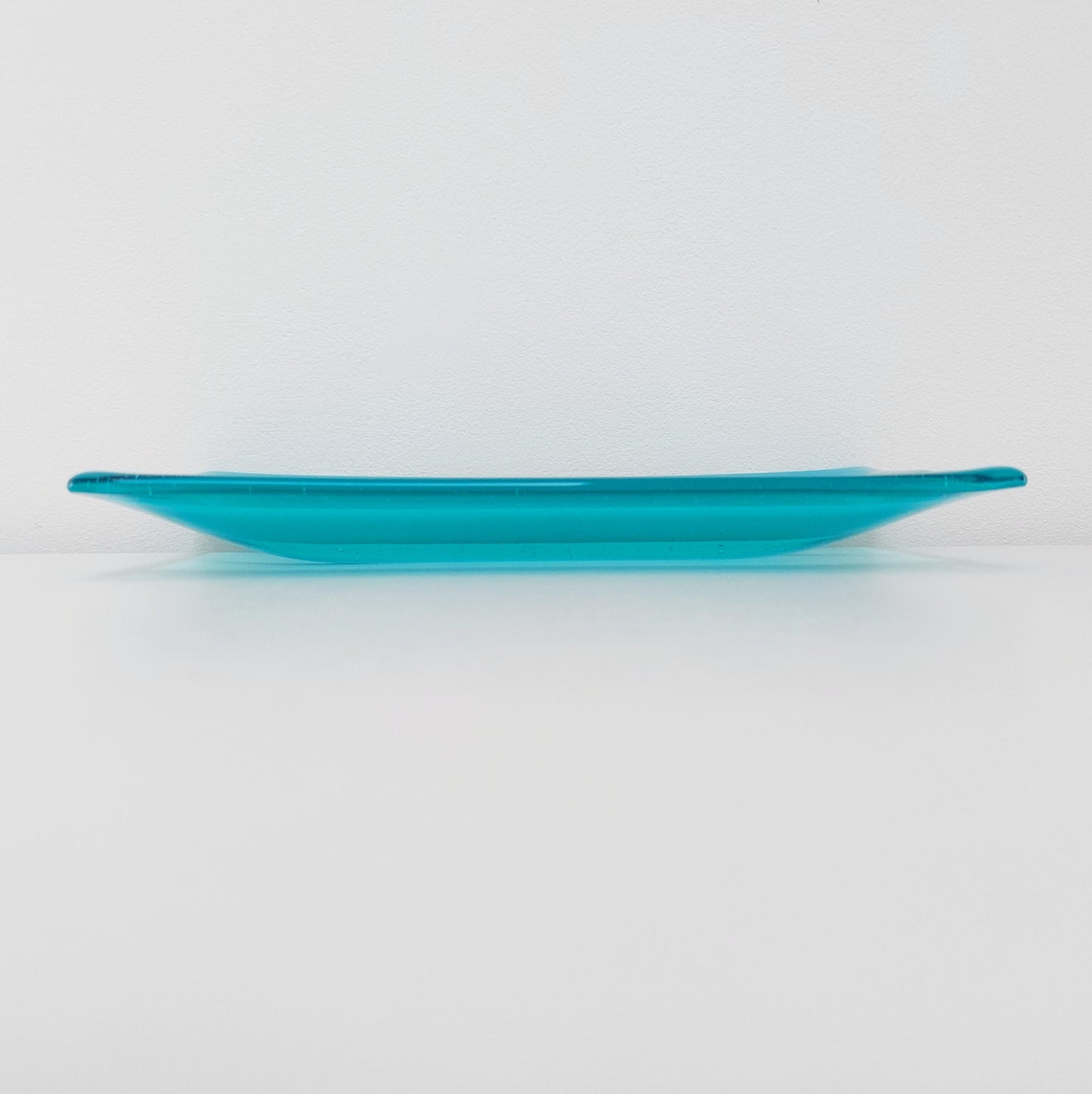 Aqua and Turquoise Glass Art Plate, Handmade Fused Glass Rectangular Platter, Contemporary Artisanal Coffee Table Trinket Dish, Aqua Décor