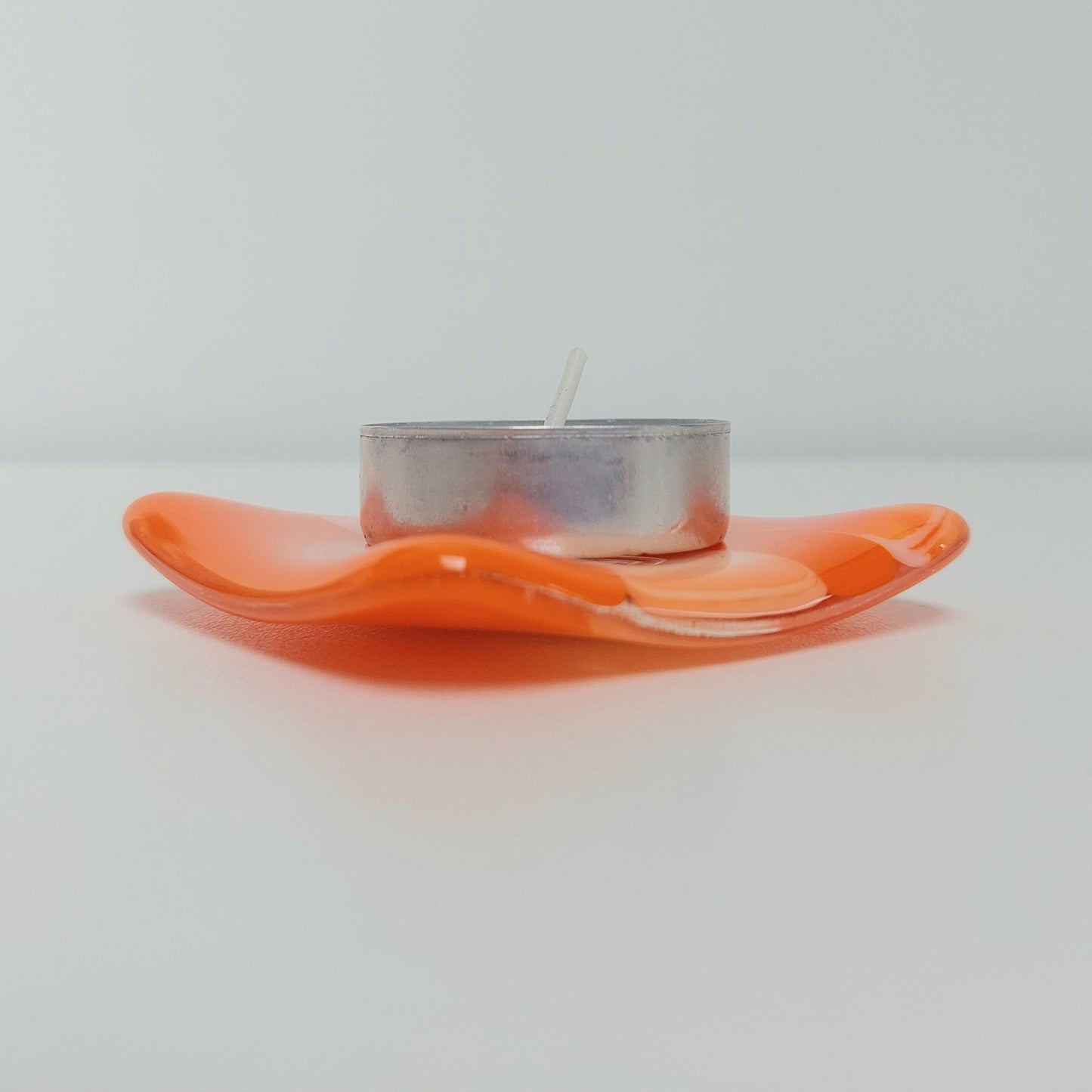 Orange Glass Art Ring Dish, Small Handmade Fused Glass Trinket Dish, Boho Bedside Table Earring Bowl, Tealight Tray, Orange Bedroom Décor