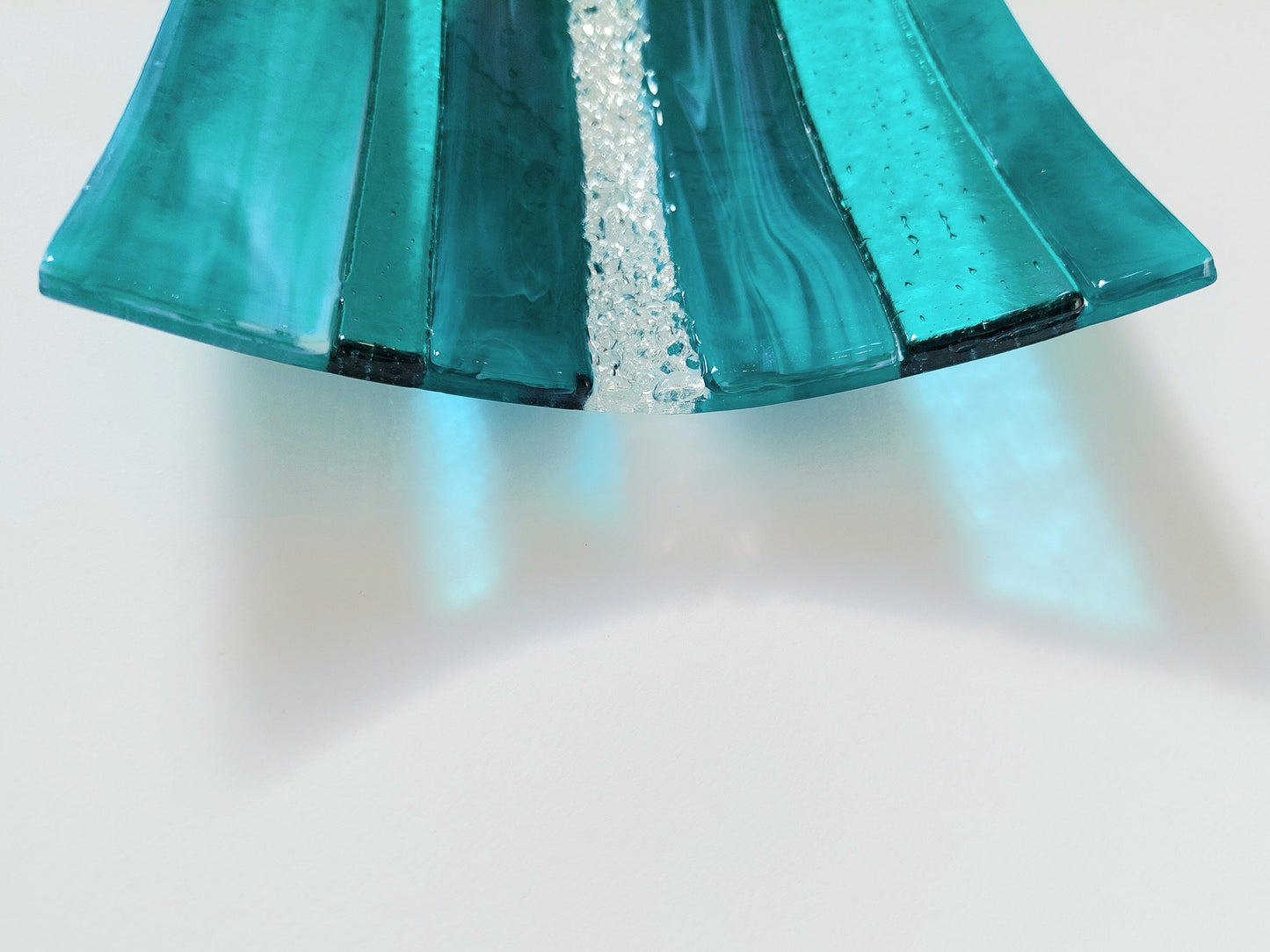 Large Teal Glass Art Plate, Handmade Teal and Aqua Fused Glass Decorative Tray, Teal Living Room Décor, Artisanal Coffee Table Centrepiece