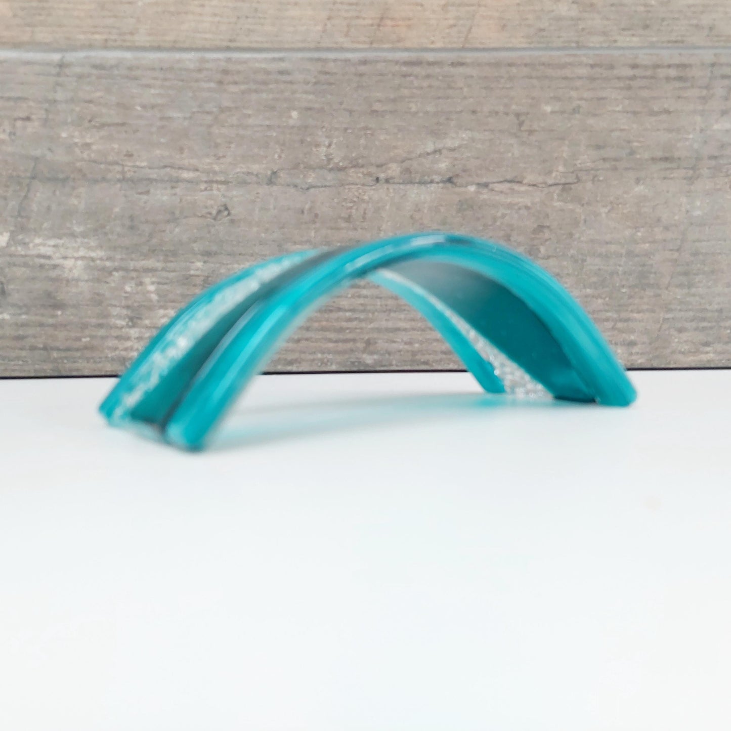 Artisan Teal Fused Glass Curve, Handmade Teal Glass Art Mantlepiece Ornament, Teal Living Room Décor, Freestanding Teal Glass Candle Screen
