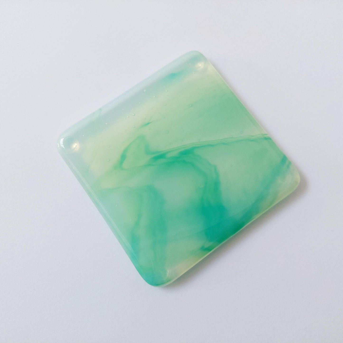 Rydal Water Glass Art Coasters, Unusual Handmade Green Fused Glass Coasters, Contemporary Coffee Table Mats, Natural Green Living Room Décor