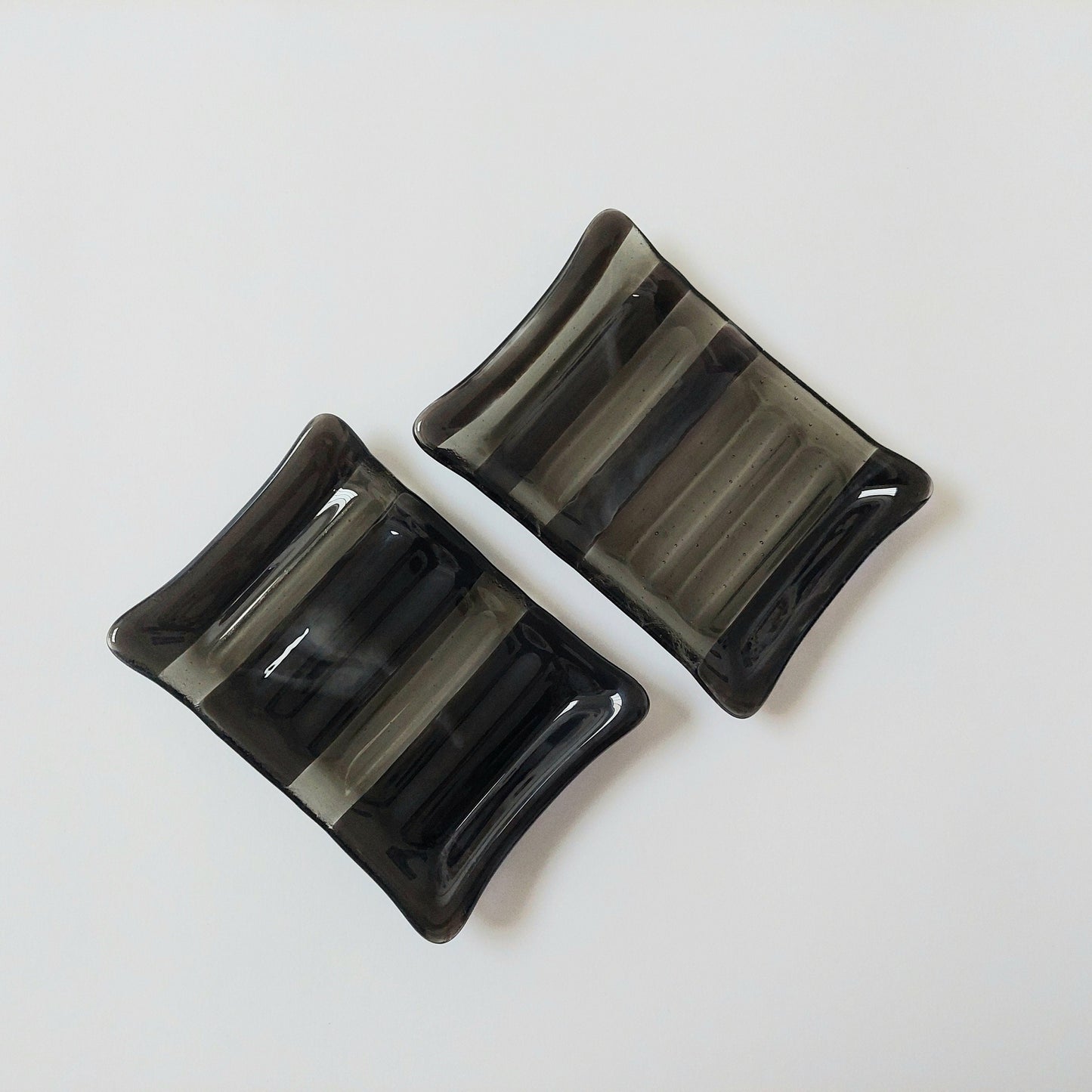 Handmade Grey Glass Soap Dish with Ridges