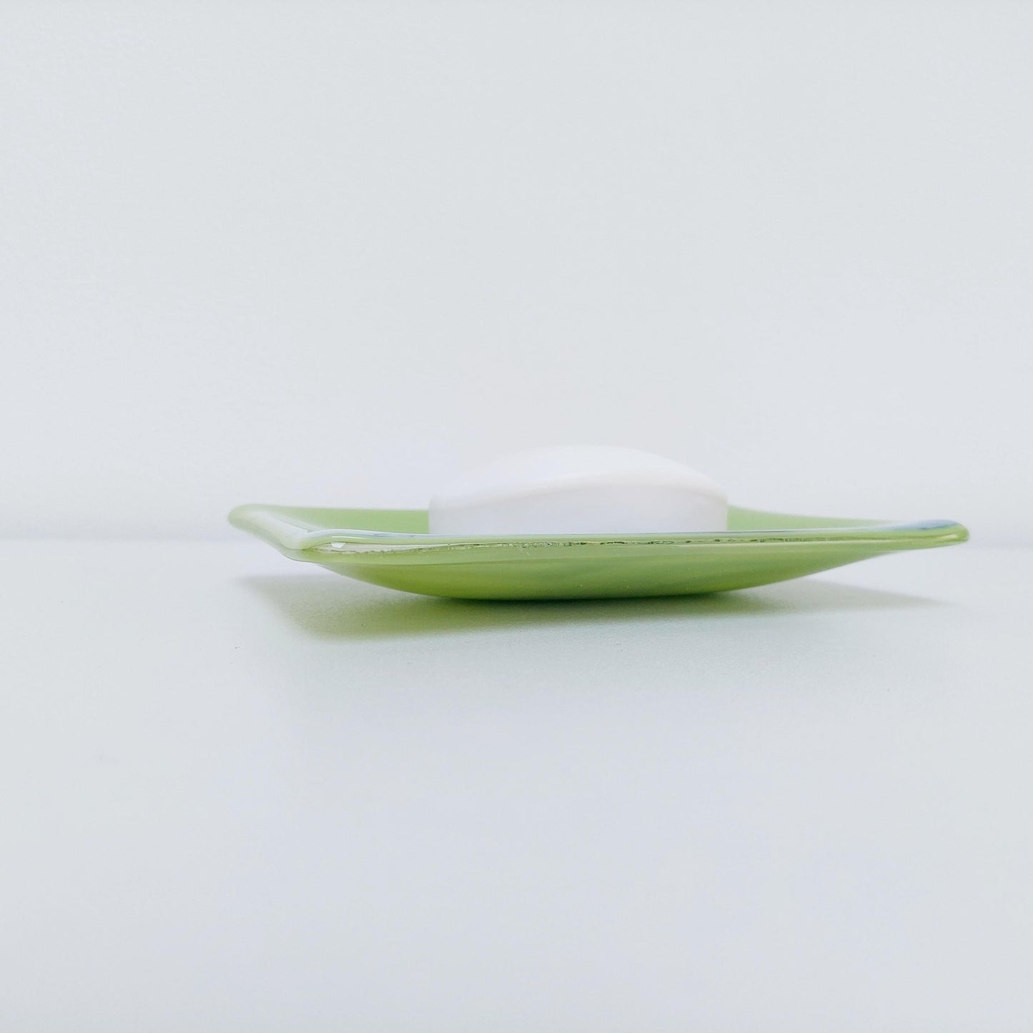 Lime Graffiti Glass Trinket Dish, Handcrafted Green Fused Glass Art Dish with an Abstract Royal Blue and White Design, Lime Green Décor