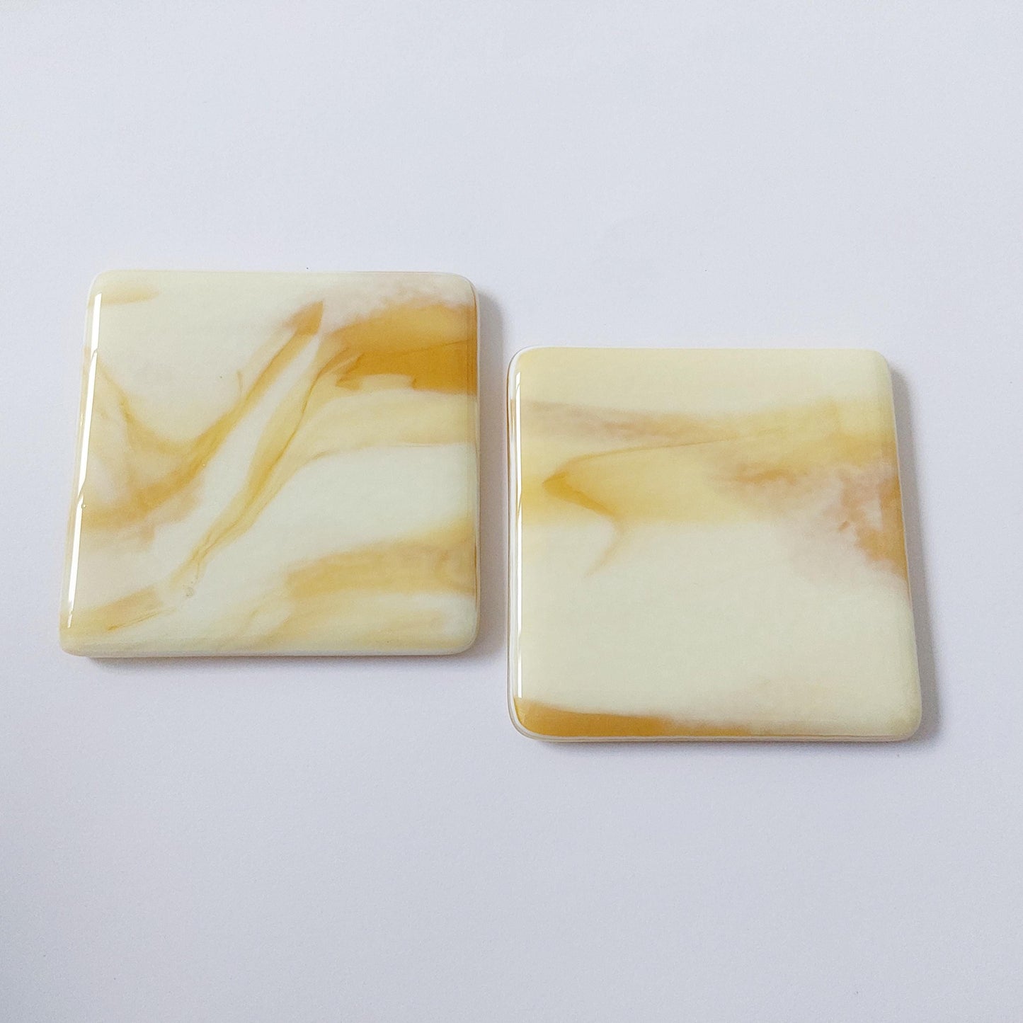 Butterscotch Glass Art Coasters, Handcrafted Cream and Gold Fused Glass Coasters, Unusual Abstract Coffee Table Mats, Luxurious Home Décor