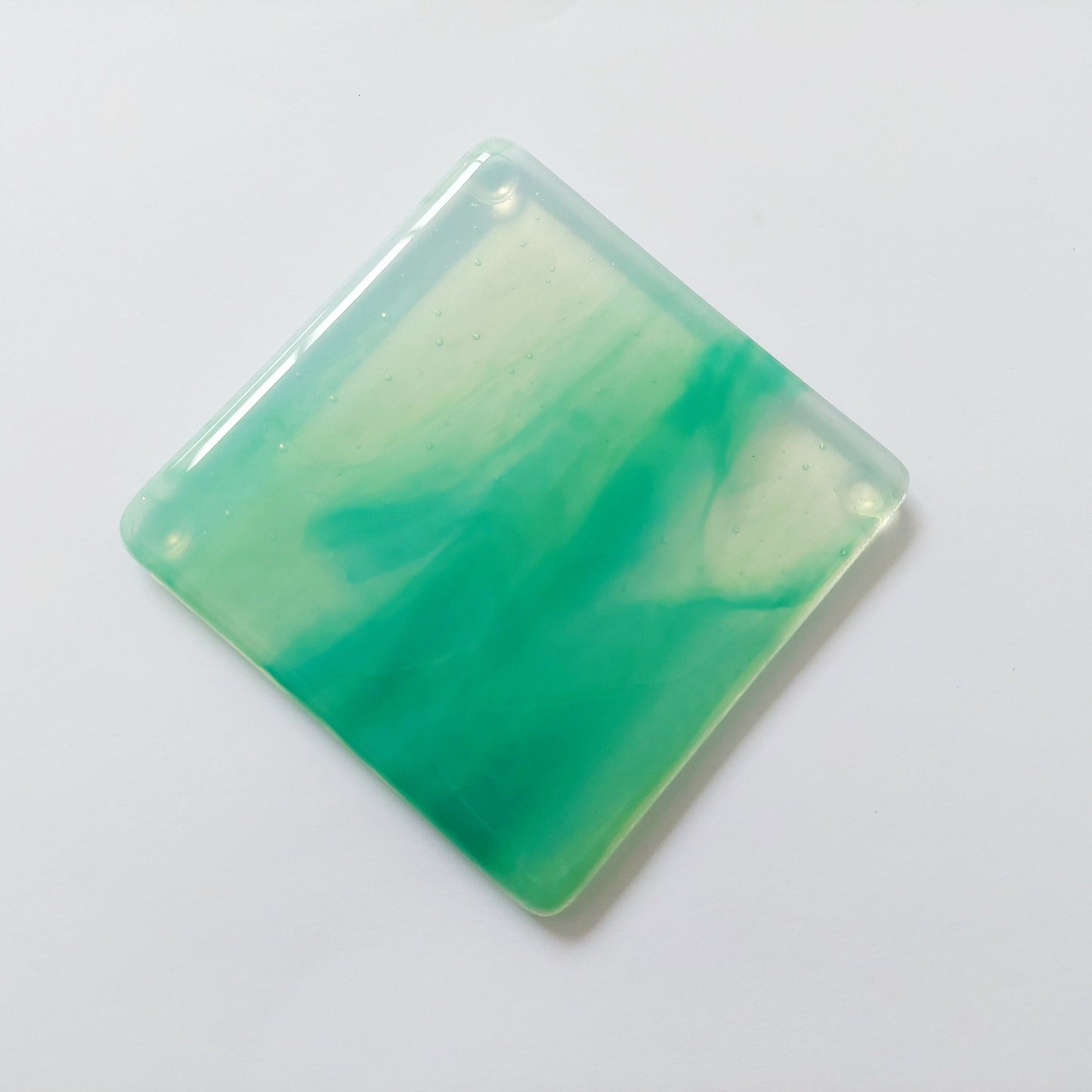 Rydal Water Glass Art Coasters, Unusual Handmade Green Fused Glass Coasters, Contemporary Coffee Table Mats, Natural Green Living Room Décor