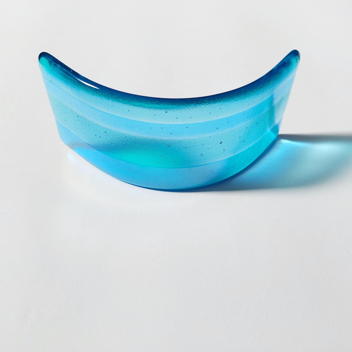 Aqua and Turquoise Glass Art Curve, Contemporary Handcrafted Fused Glass Bathroom Ornament, Turquoise Bathroom Décor, Windowsill Ornament
