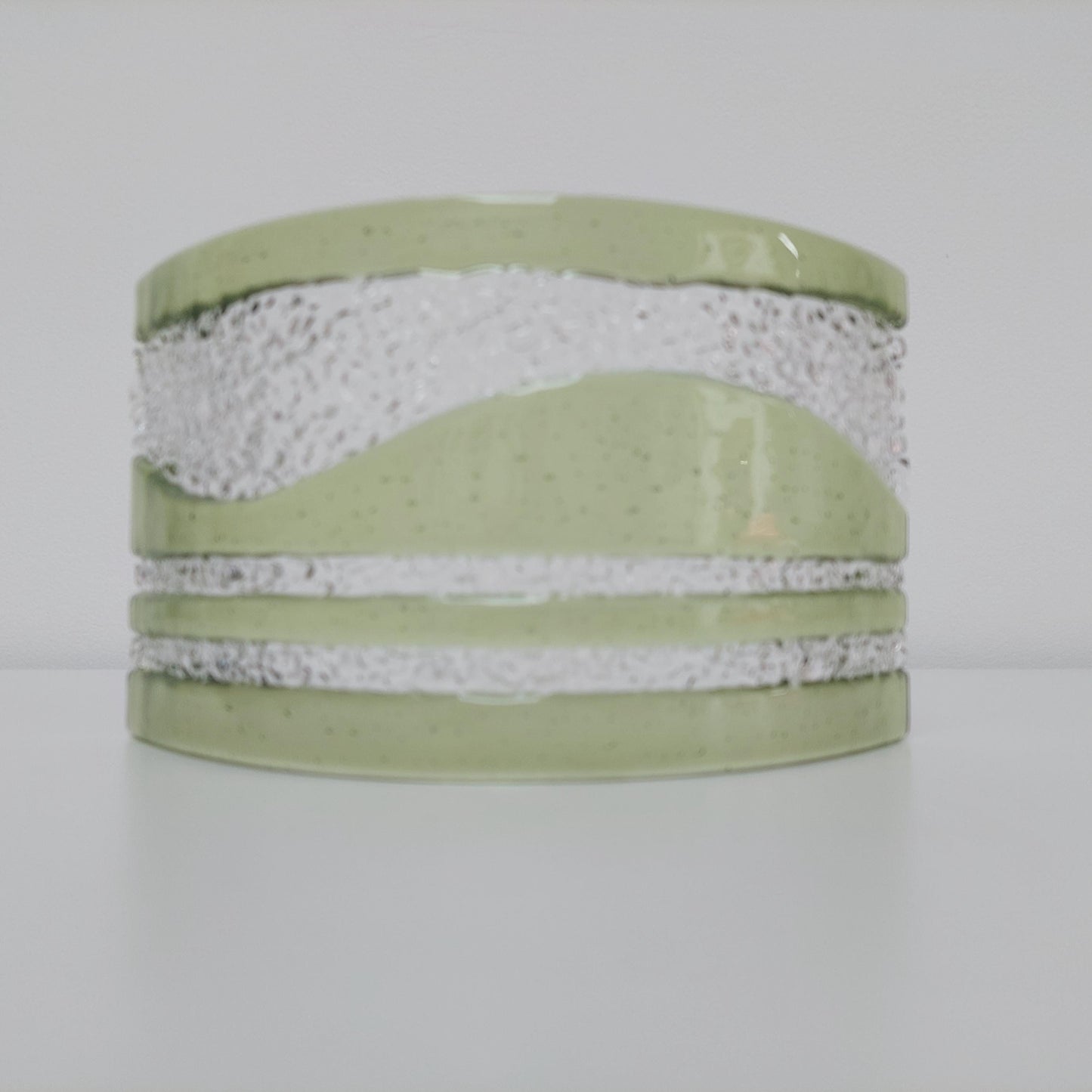 Large Green Glass Art Curve, Handcrafted Fern Green and Crystal Clear Fused Glass Mantlepiece Ornament, Natural Green Living Room Décor