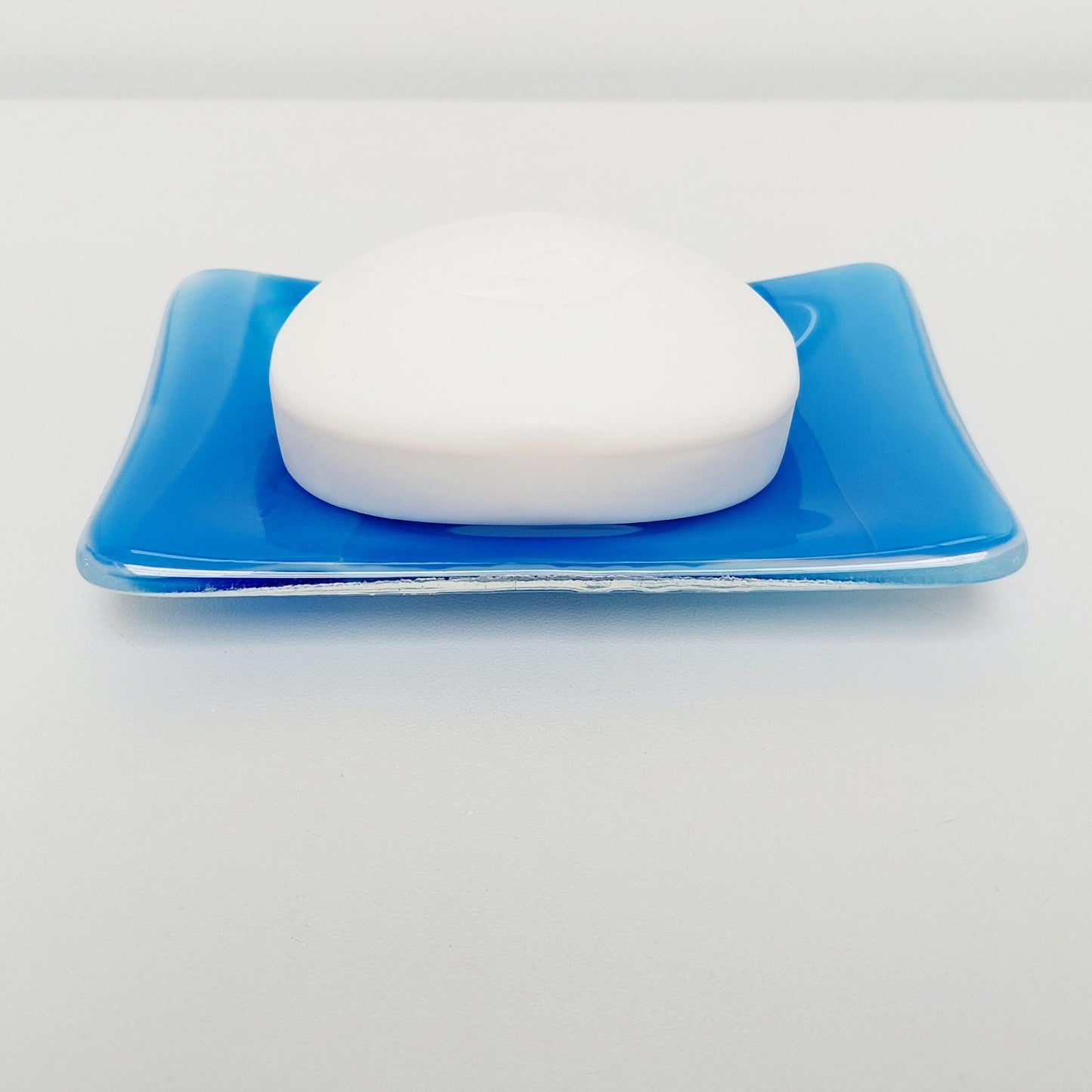 Classic Blue Glass Soap Dish, Handmade Fused Glass Art Trinket Dish, Bedside Table Earring Tray, Blue Bathroom Décor, Practical Artisan Gift