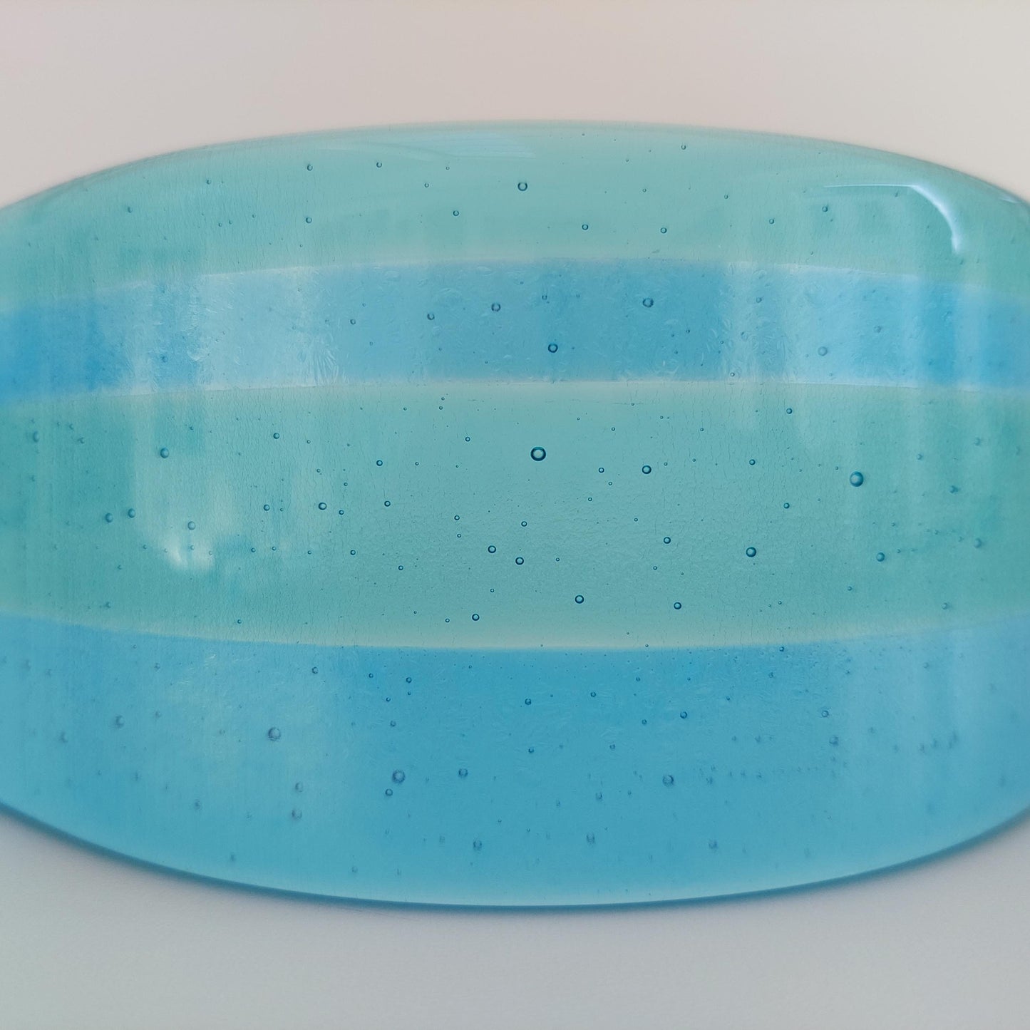 Aqua and Turquoise Glass Art Curve, Contemporary Handcrafted Fused Glass Bathroom Ornament, Turquoise Bathroom Décor, Windowsill Ornament