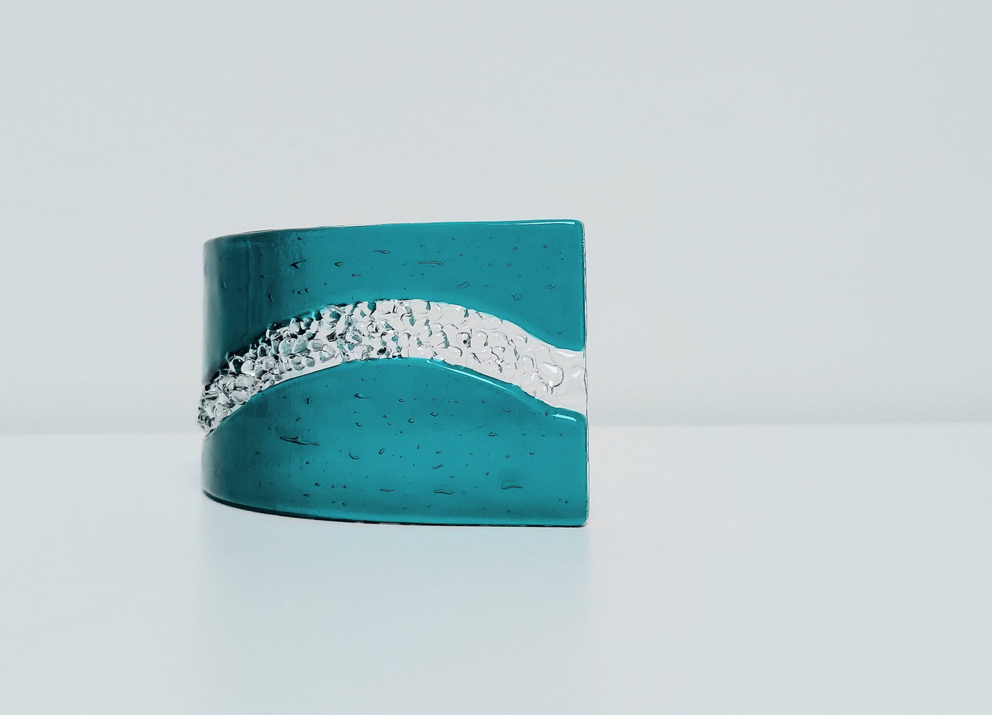 Abstract Teal Glass Art Curve, Handmade Fused Glass Ornament, Contemporary Home Decor, Freestanding Teal Glass Art Suncatcher, Candle Screen