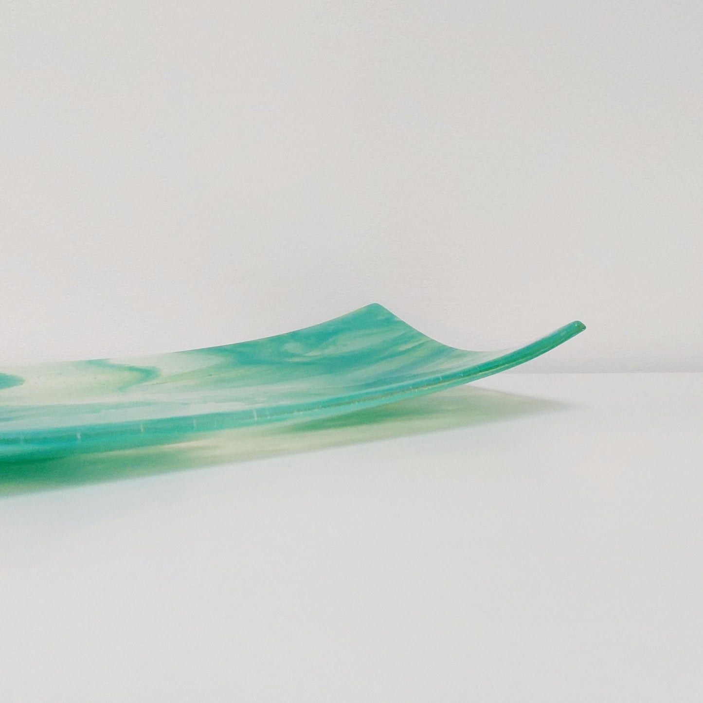 Rydal Water Glass Art Platter, Large Green and Teal Opaline Plate