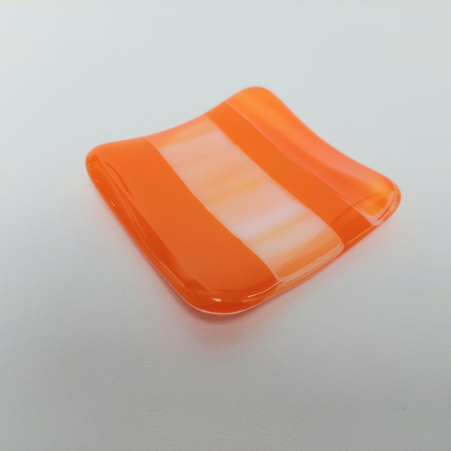 Orange Glass Art Ring Dish, Small Handmade Fused Glass Trinket Dish, Boho Bedside Table Earring Bowl, Tealight Tray, Orange Bedroom Décor