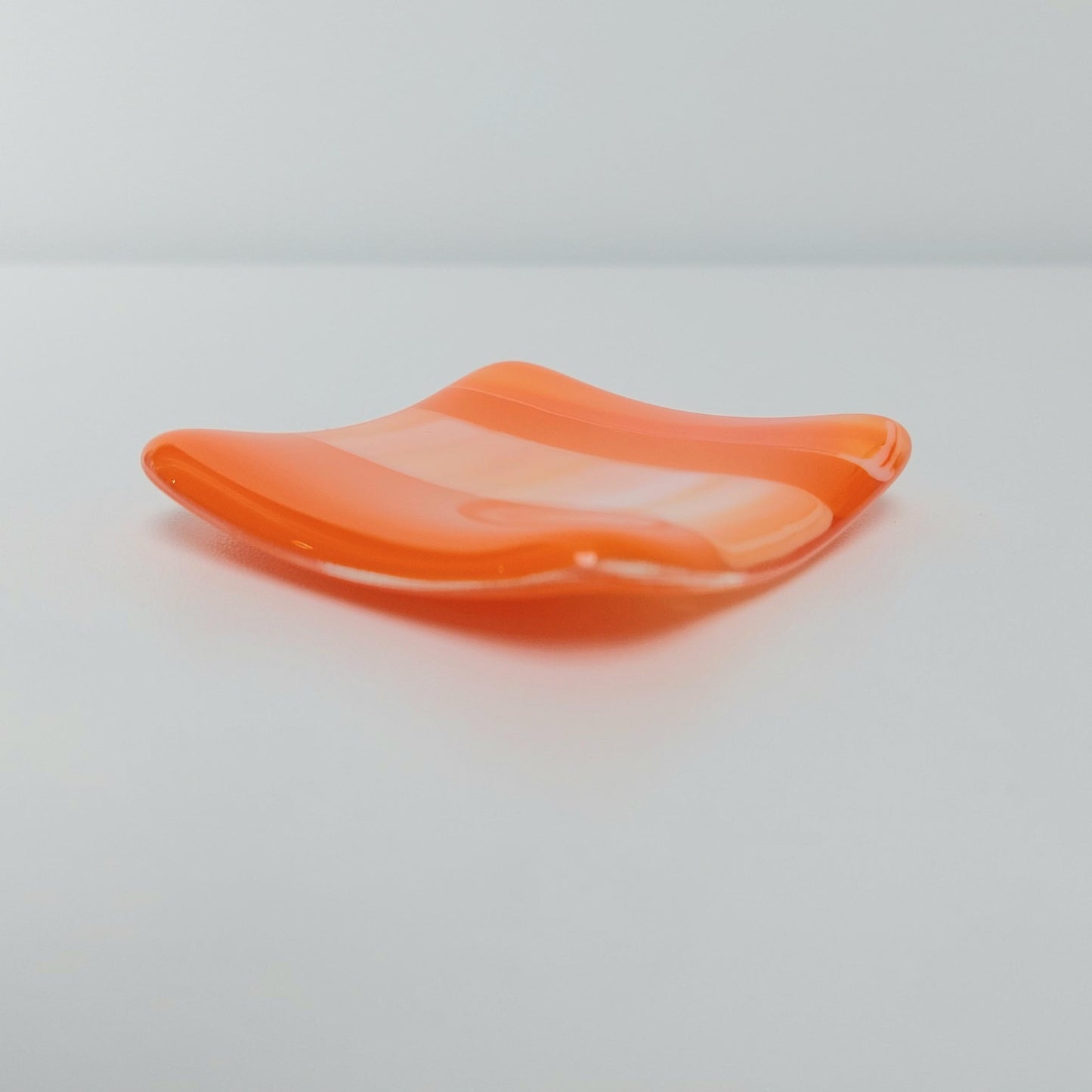 Orange Glass Art Ring Dish, Small Handmade Fused Glass Trinket Dish, Boho Bedside Table Earring Bowl, Tealight Tray, Orange Bedroom Décor