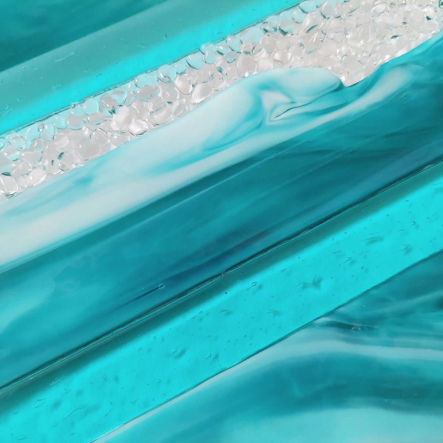 Teal and Aqua Glass Art Plate, Handmade Textured Fused Glass Decorative Tray, Artisan Teal Coffee Table Centrepiece, Beach House Décor