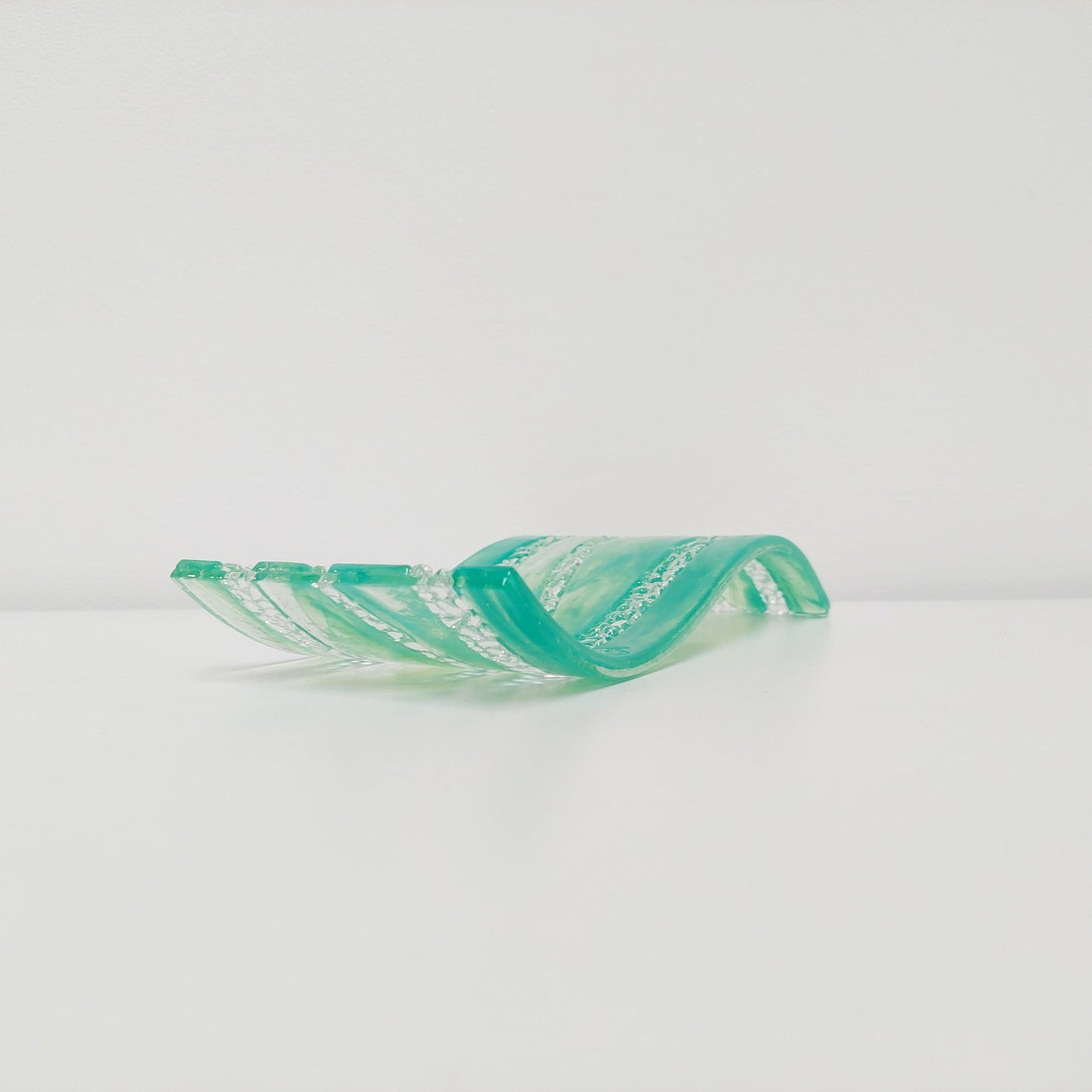 Rydal Water Glass Art Wave, Large Handmade Light Green Fused Glass Ornament, Unusual Mantlepiece Ornament, Natural Green Living Room Décor