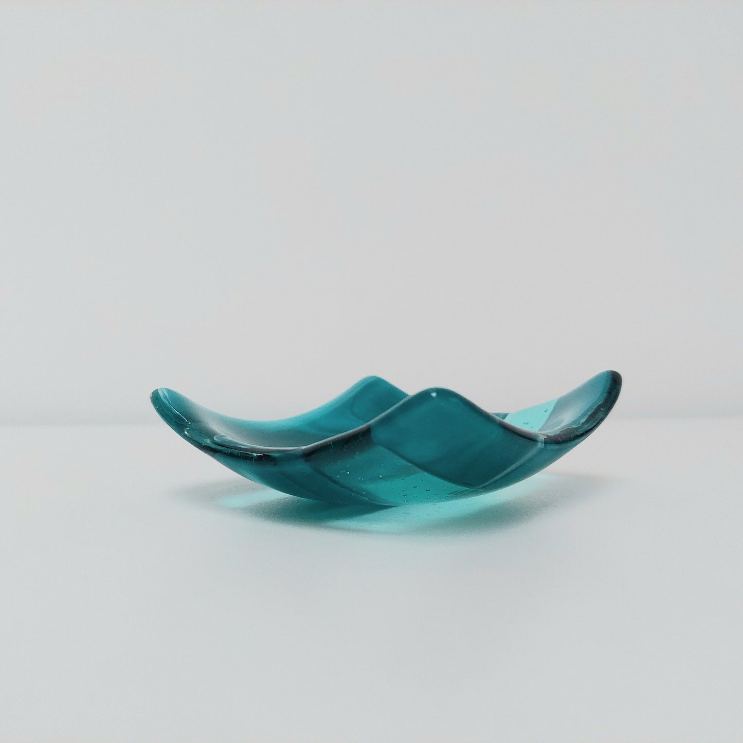 Teal and Aqua Trinket Dish, Fused Glass Art Jewellery Bowl