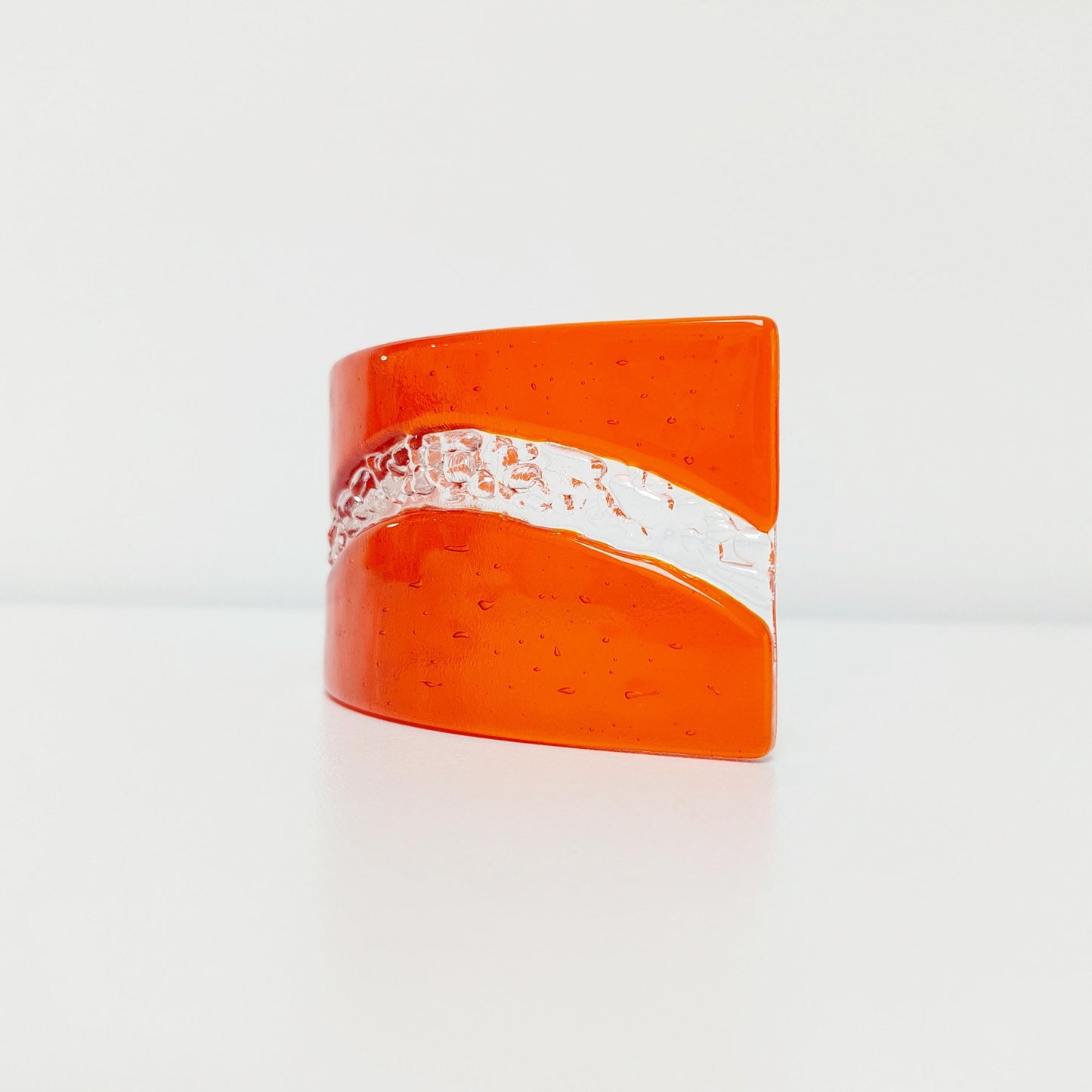 Abstract Orange Glass Art Curve, Small Handcrafted Orange Glass Ornament, Freestanding Orange Glass Suncatcher, Candle Screen, Orange Décor