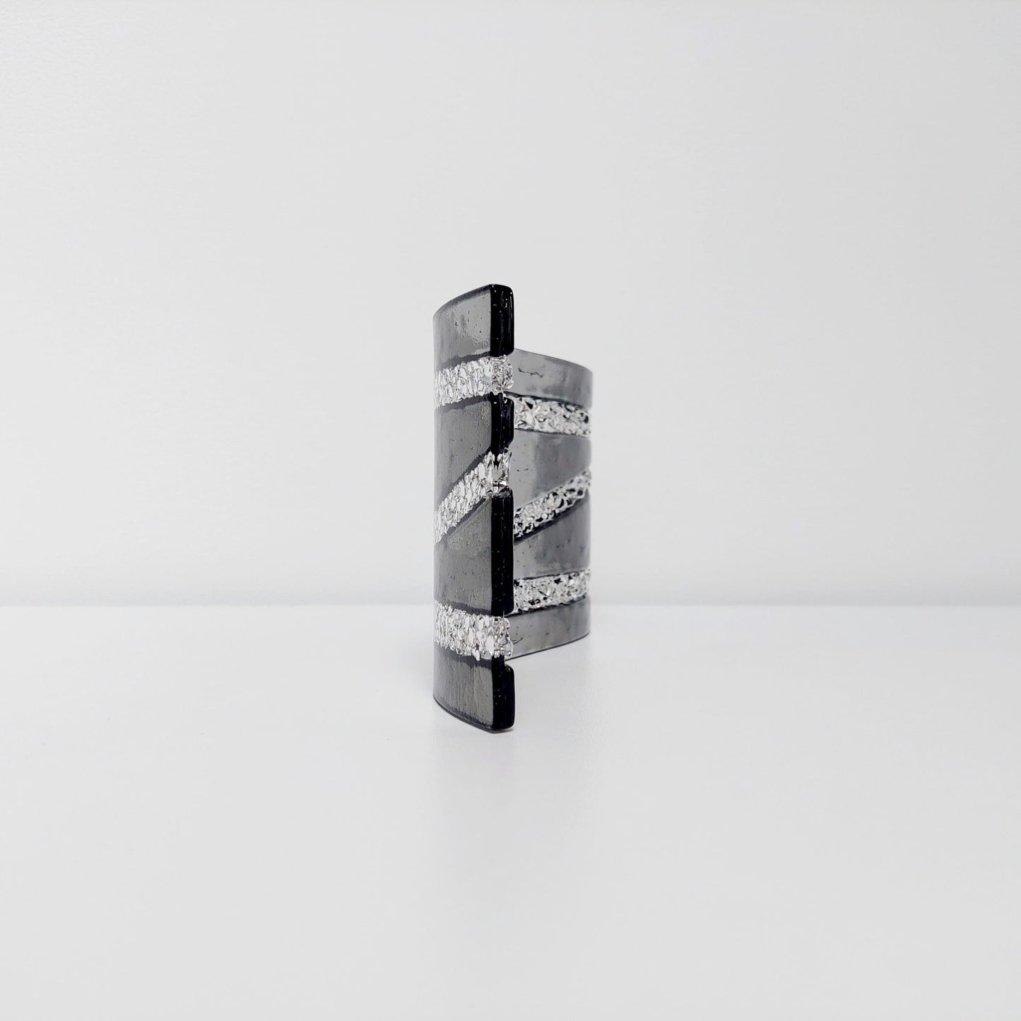 Silver Grey Glass Art Wave, Monochrome Mantlepiece Ornament