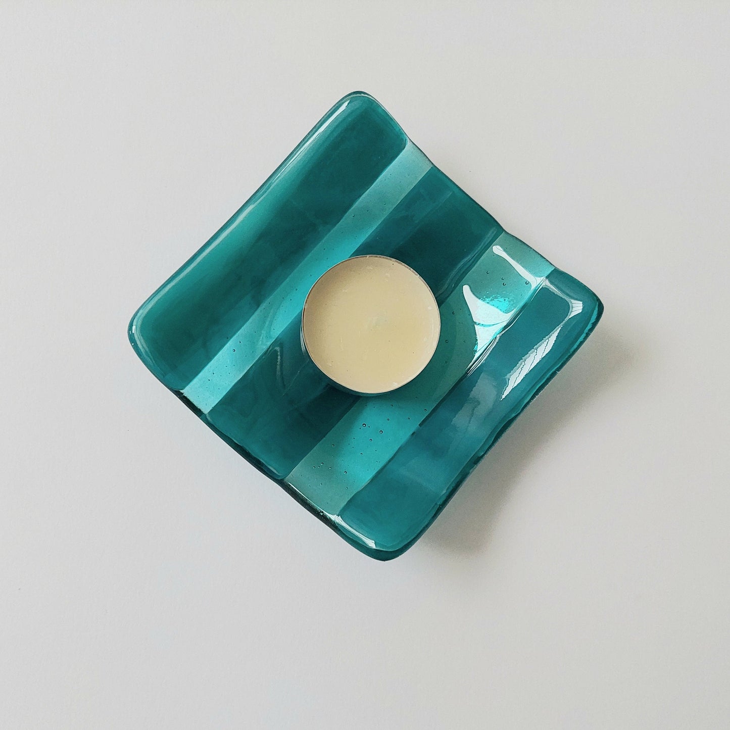 Teal and Aqua Trinket Dish, Fused Glass Art Jewellery Bowl