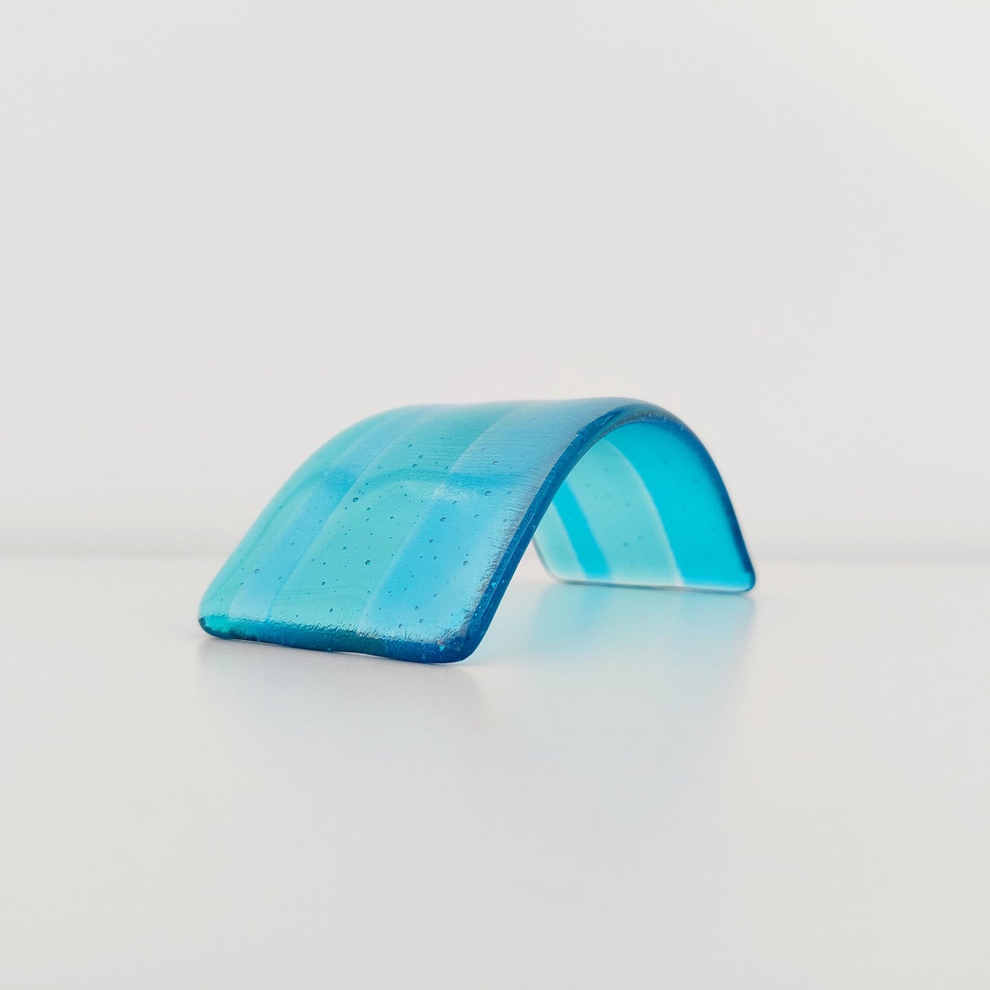 Aqua and Turquoise Glass Art Curve, Contemporary Handcrafted Fused Glass Bathroom Ornament, Turquoise Bathroom Décor, Windowsill Ornament