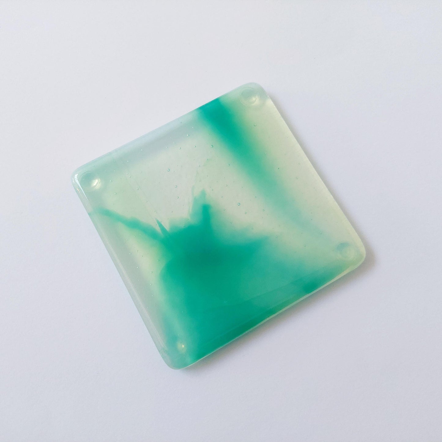 Rydal Water Glass Art Coasters, Unusual Handmade Green Fused Glass Coasters, Contemporary Coffee Table Mats, Natural Green Living Room Décor