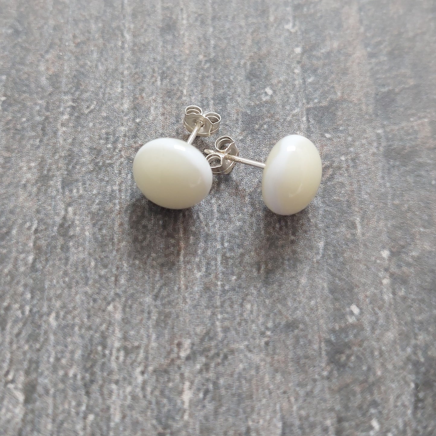 French Vanilla Glass Stud Earrings with Sterling Silver Posts, Handmade Cream Studs
