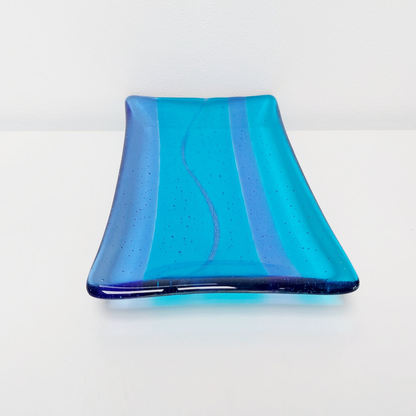 Turquoise Blue Glass Art Platter Kiln Formed in the Lake District