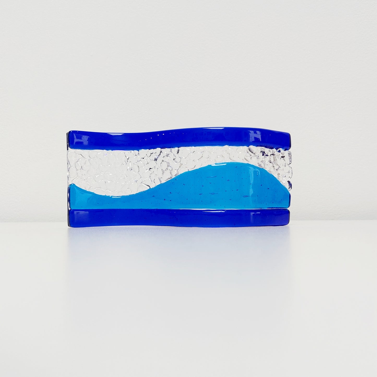 Blue Fused Glass Art Wave, Small Handcrafted Lake District Ornament