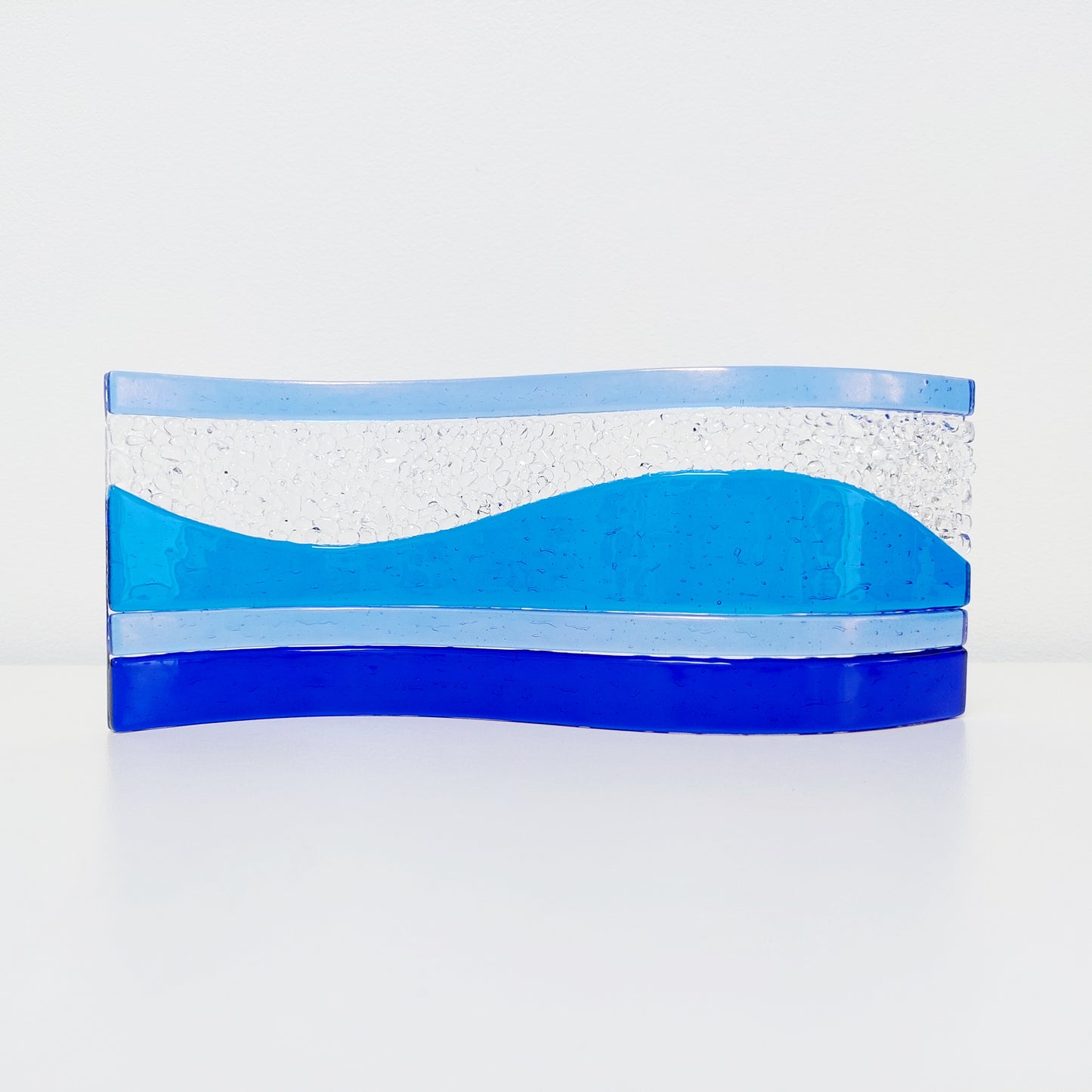 Handmade Blue Kiln Formed Glass Wave, Lake District Ornament