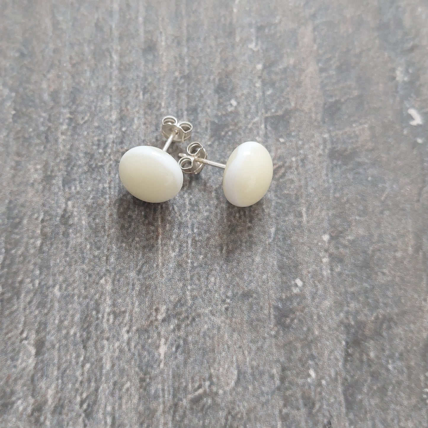 French Vanilla Glass Stud Earrings with Sterling Silver Posts, Handmade Cream Studs