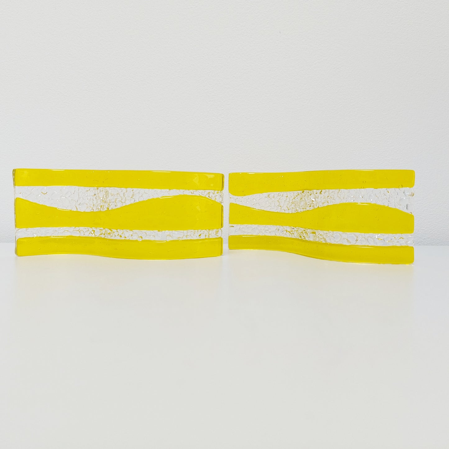 Handmade Yellow Glass Art Ornament, Freestanding Fused Glass Wave